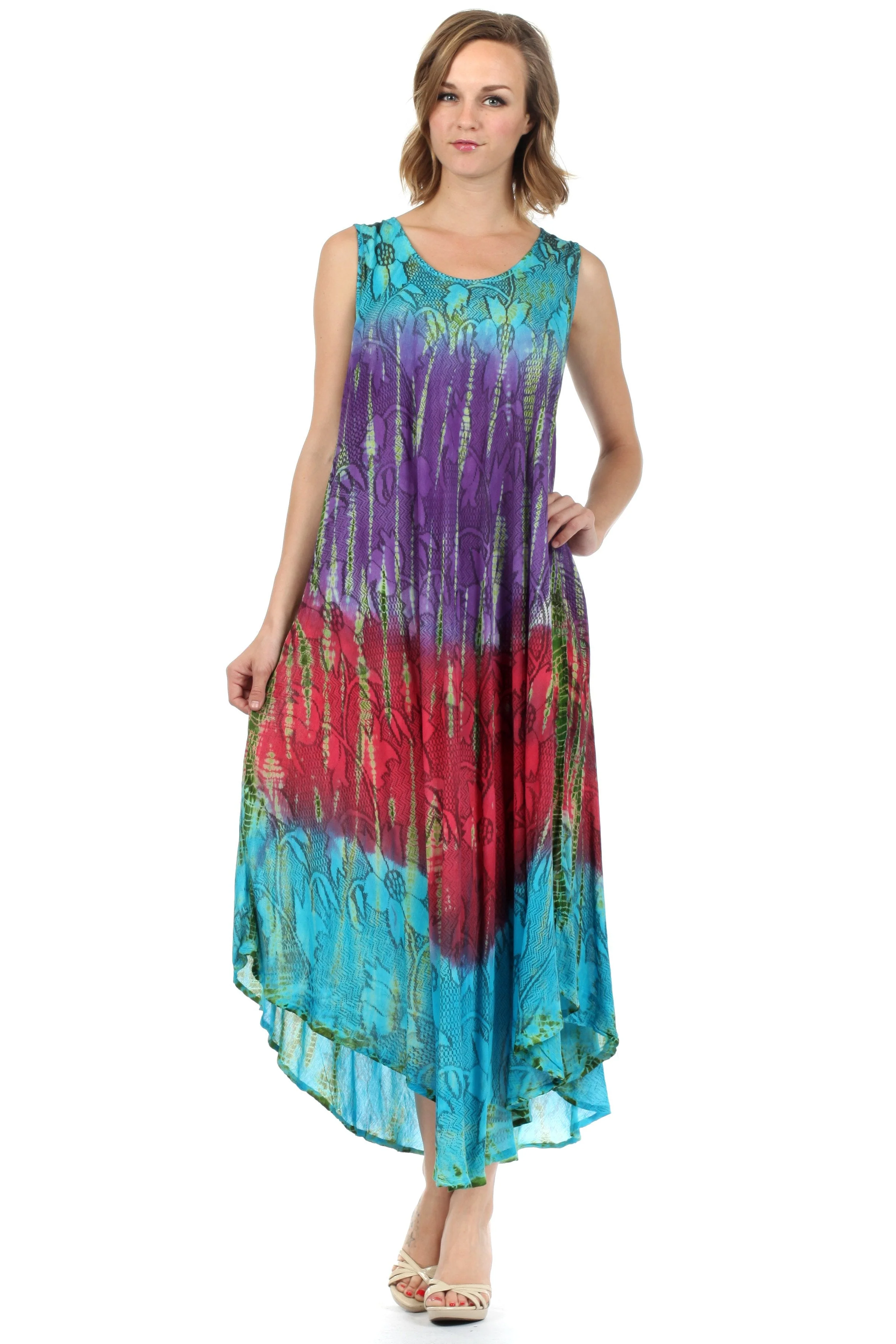 Sakkas Ombre Floral Tie Dye Tank Sheath Caftan Rayon Dress - Image 41