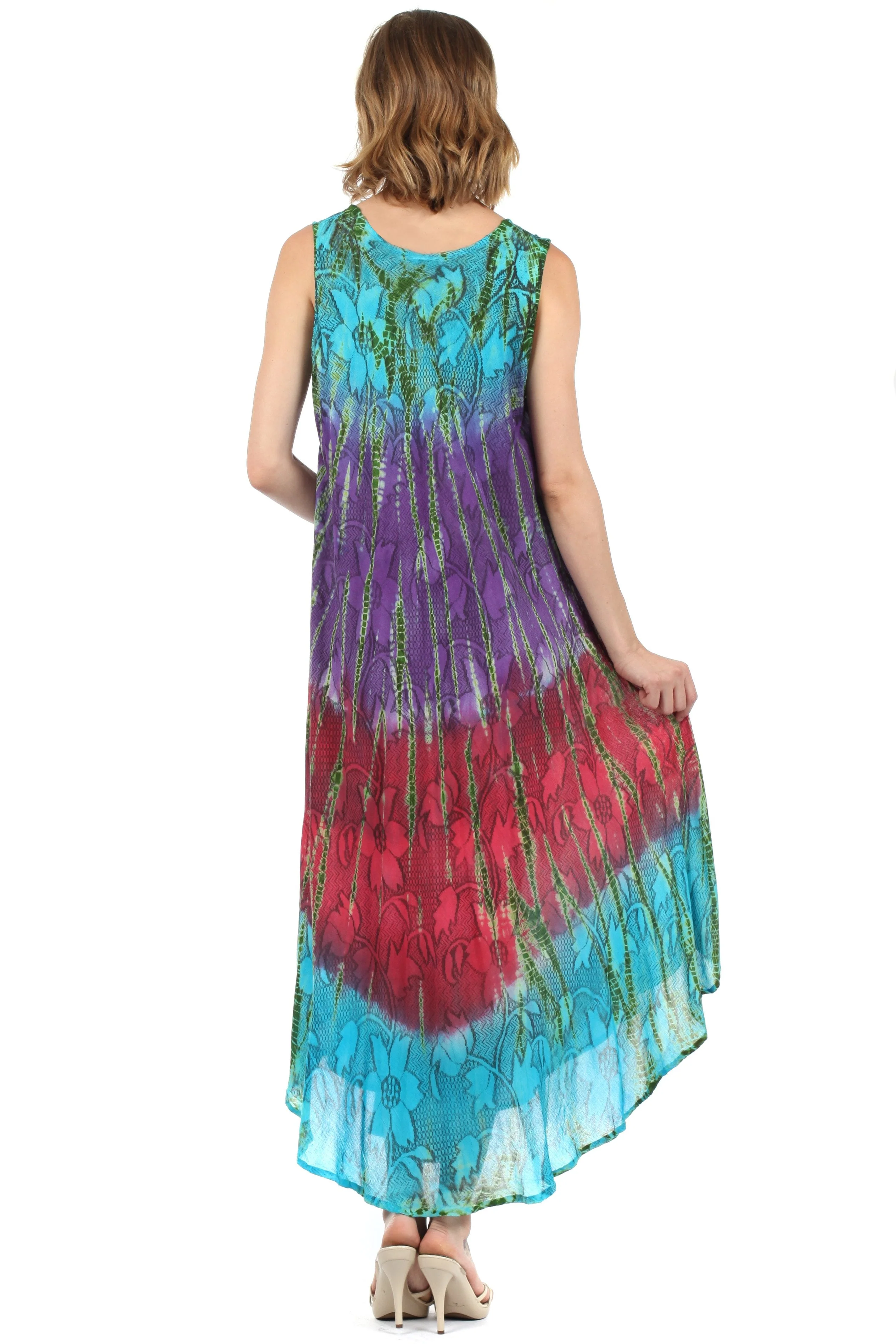 Sakkas Ombre Floral Tie Dye Tank Sheath Caftan Rayon Dress - Image 42