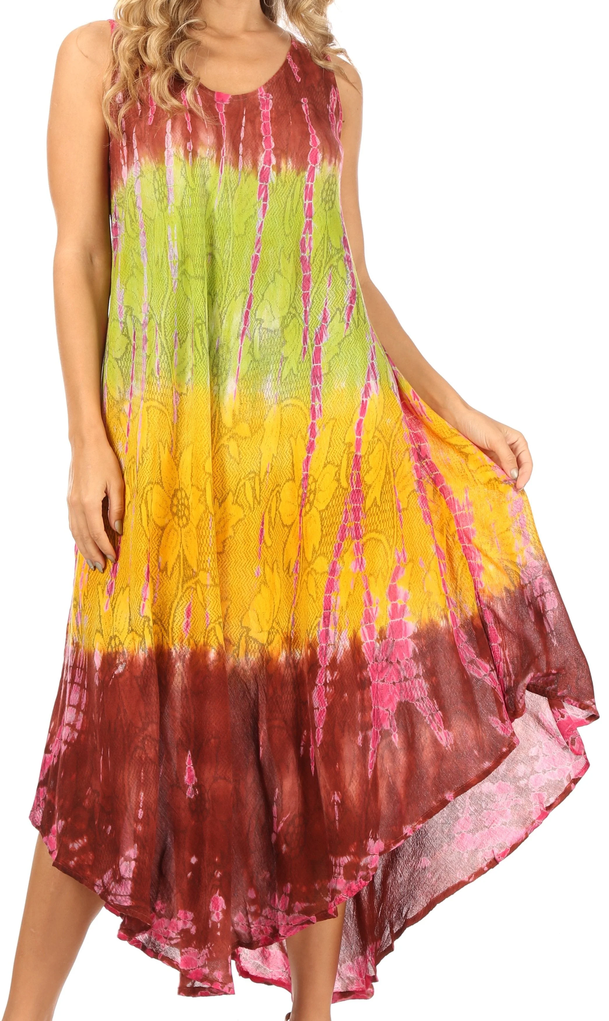 Sakkas Ombre Floral Tie Dye Tank Sheath Caftan Rayon Dress - Image 46