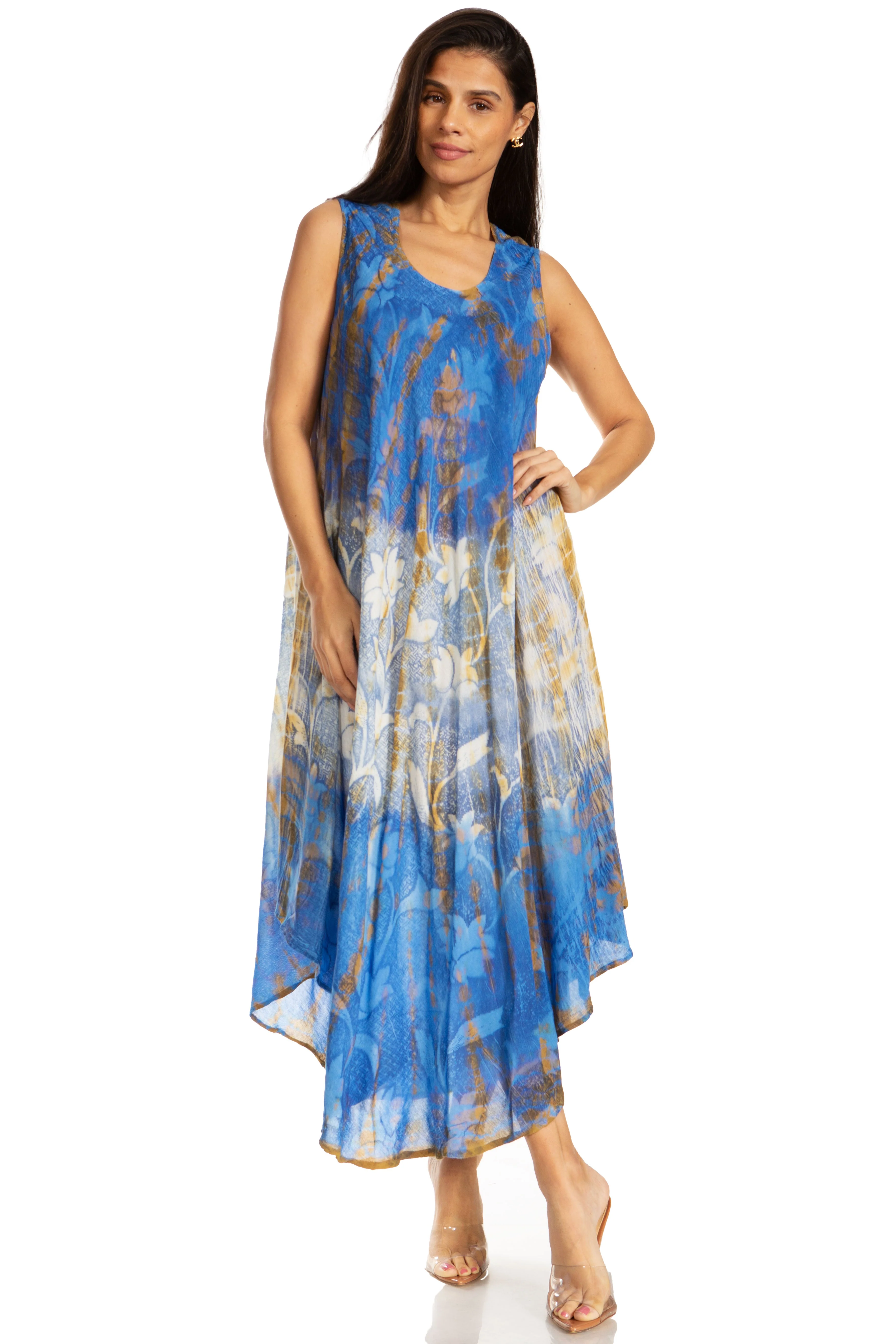 Sakkas Ombre Floral Tie Dye Tank Sheath Caftan Rayon Dress - Image 55