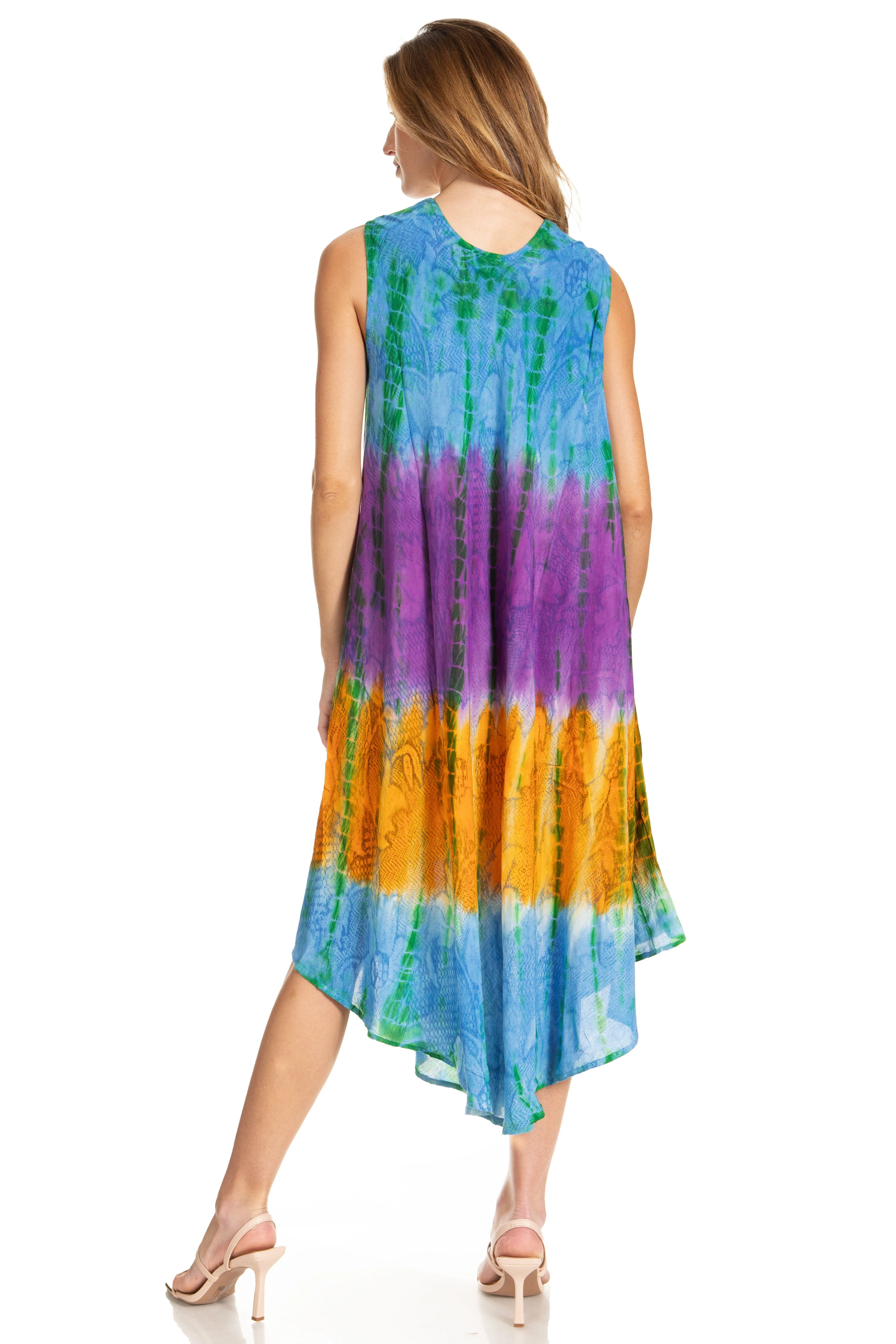 Sakkas Ombre Floral Tie Dye Tank Sheath Caftan Rayon Dress - Image 7