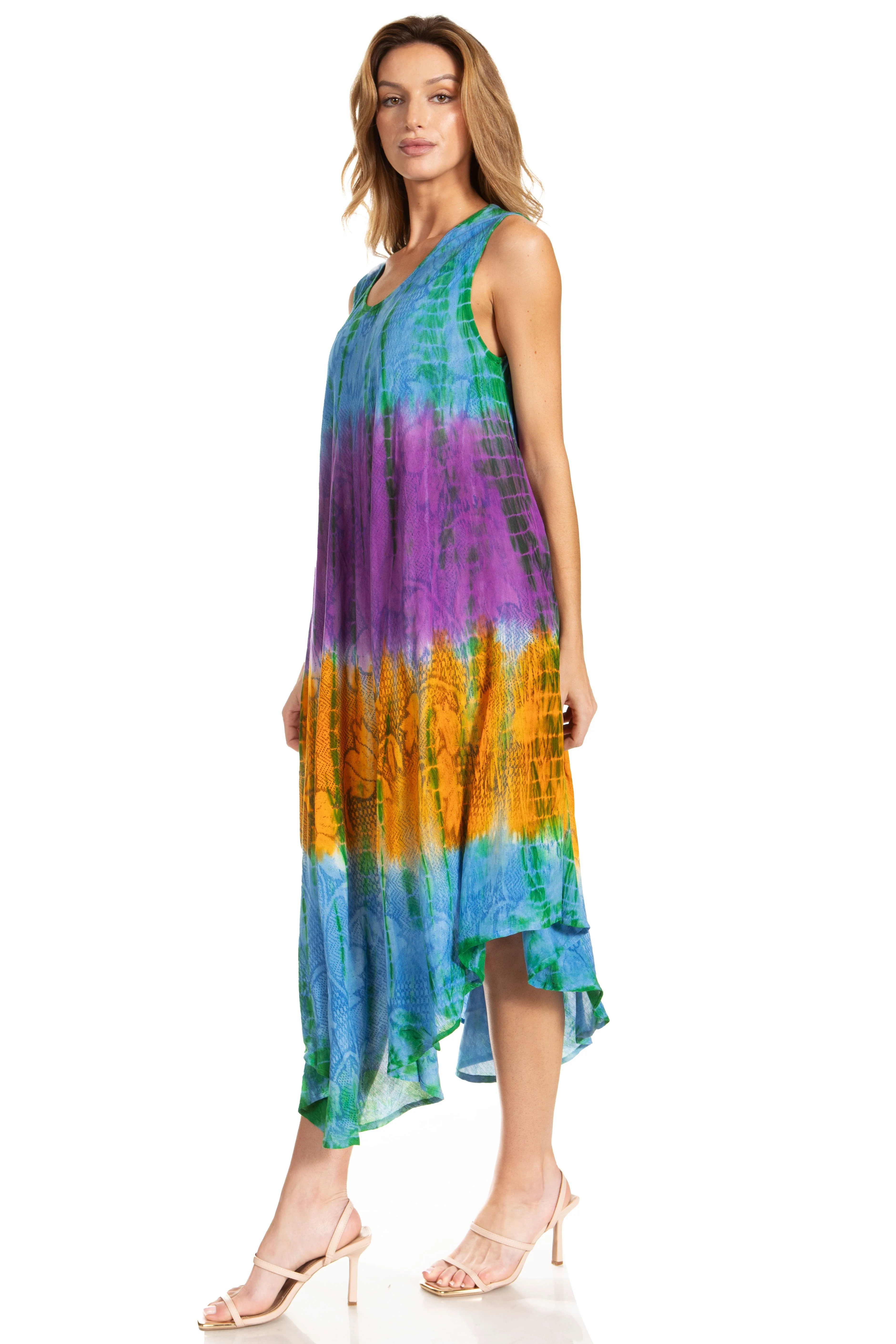 Sakkas Ombre Floral Tie Dye Tank Sheath Caftan Rayon Dress - Image 8