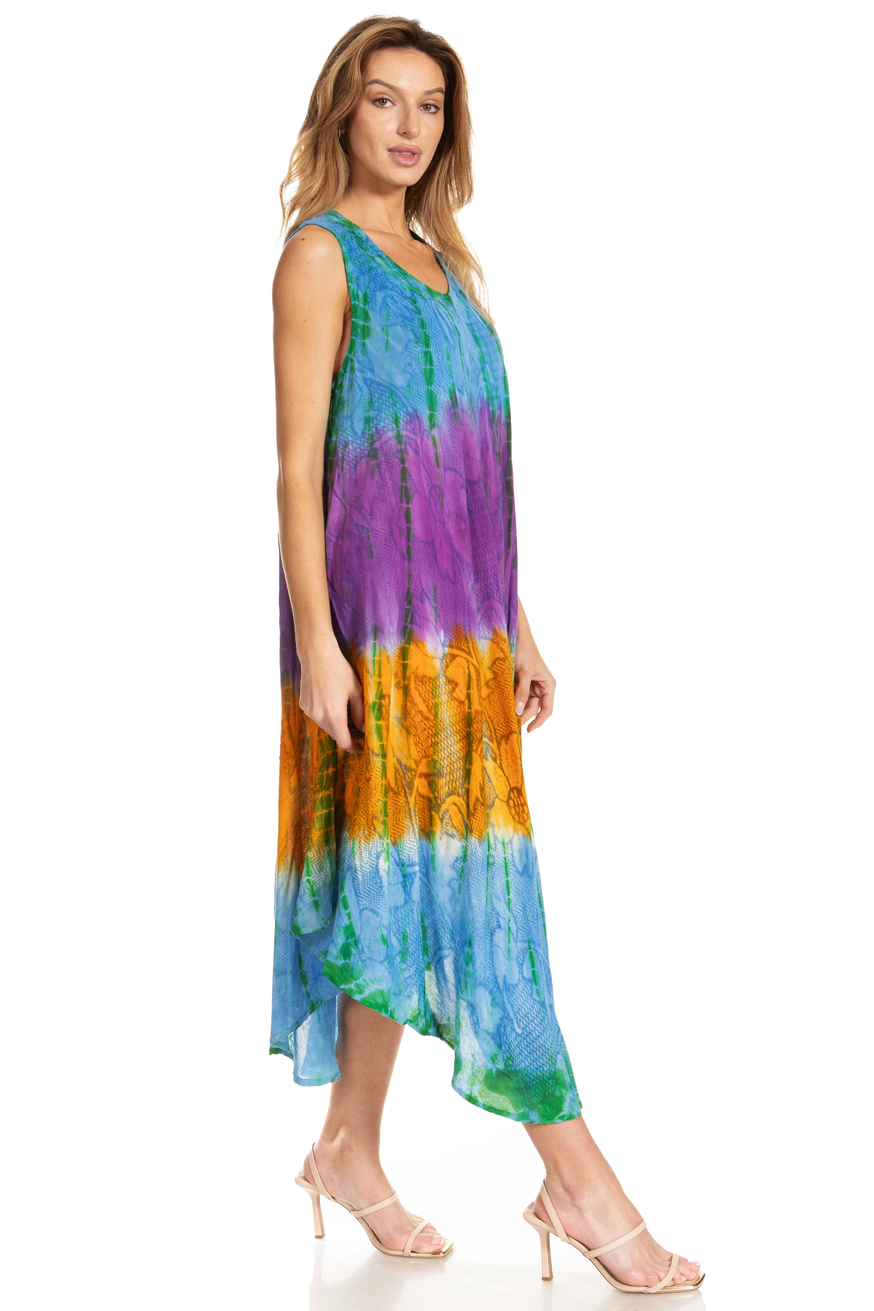 Sakkas Ombre Floral Tie Dye Tank Sheath Caftan Rayon Dress - Image 9