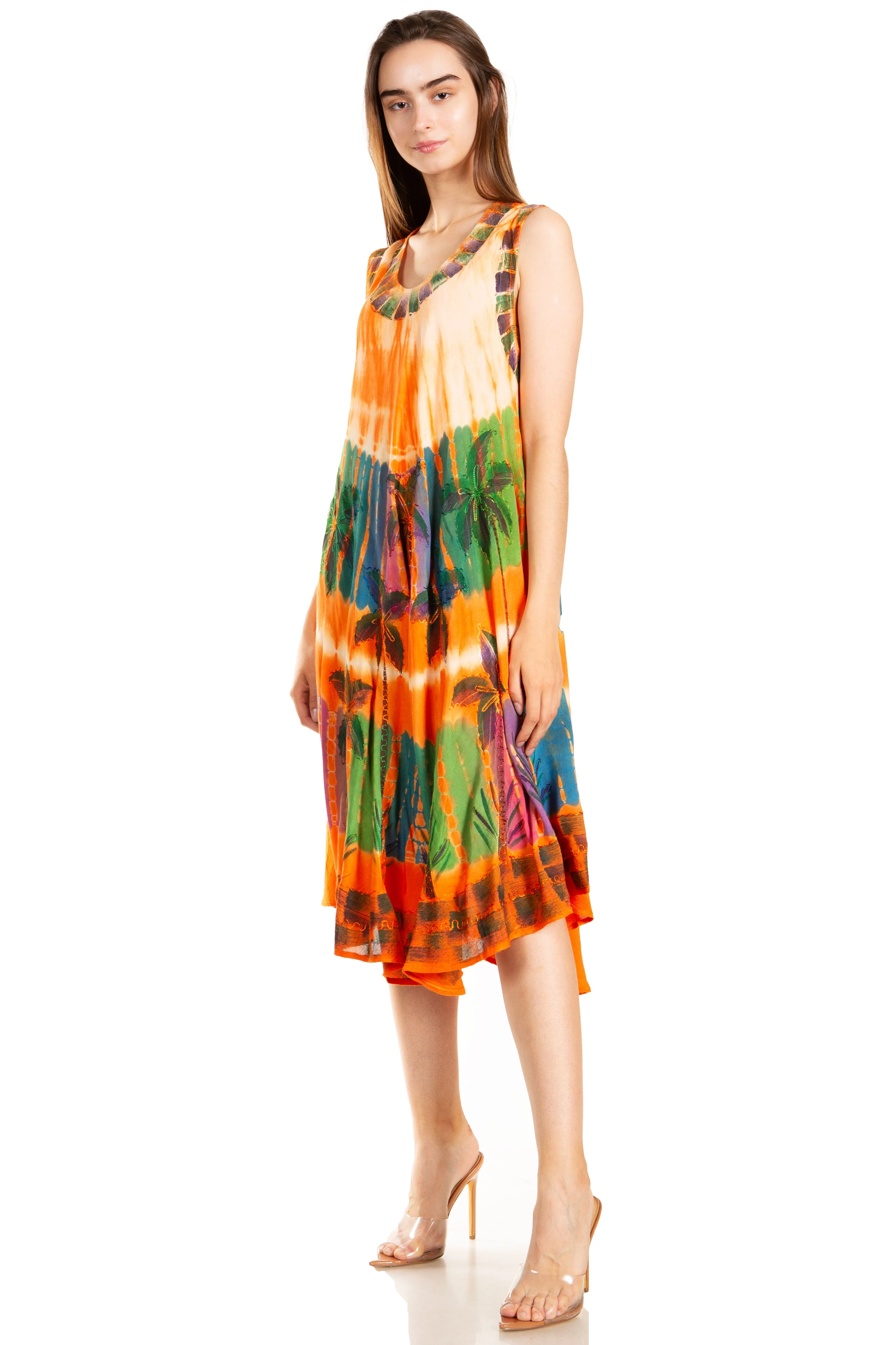 Sakkas Palm Tree Tie Dye Caftan Dress / Cover Up - Image 3