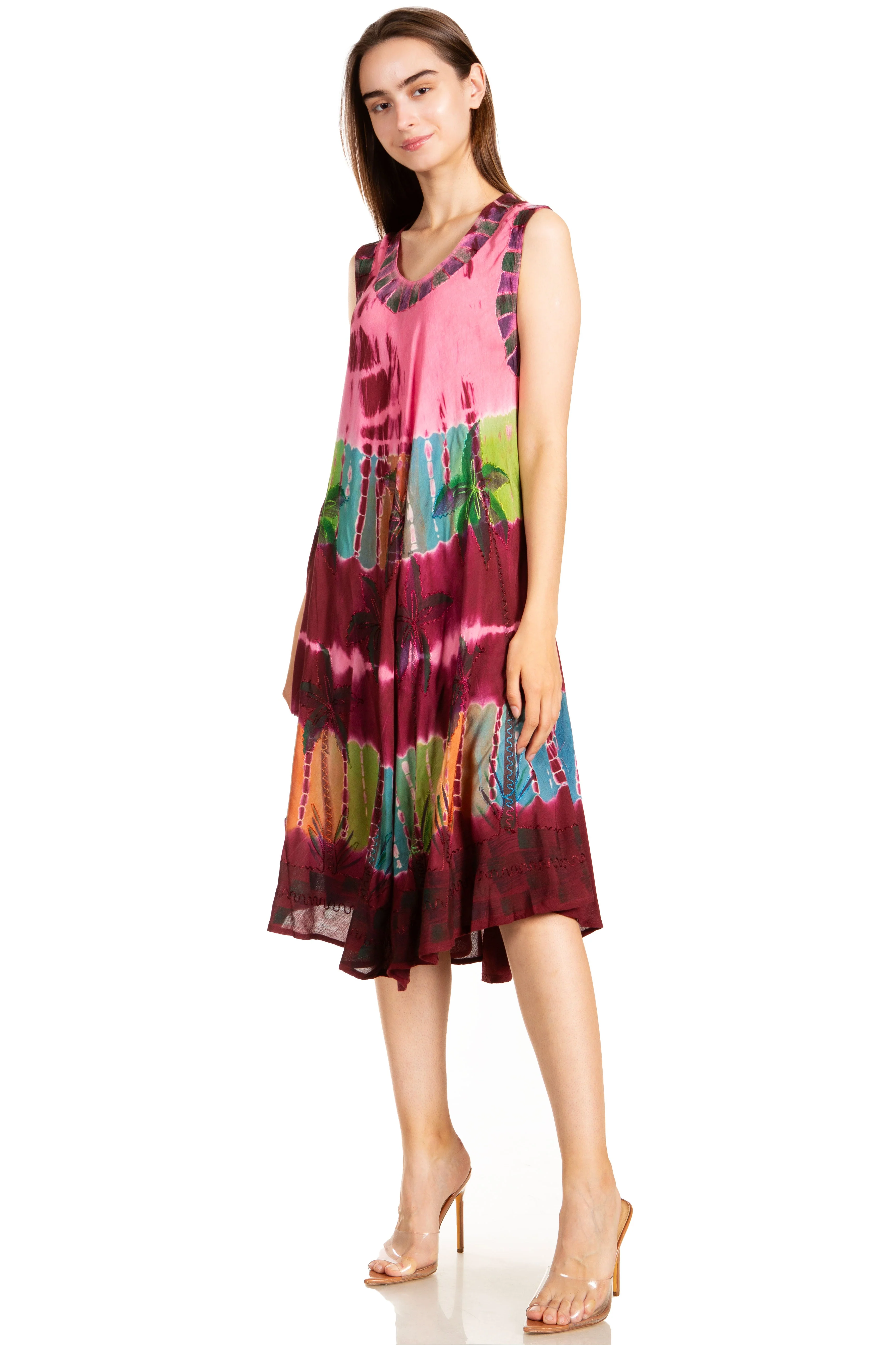 Sakkas Palm Tree Tie Dye Caftan Dress / Cover Up - Image 8