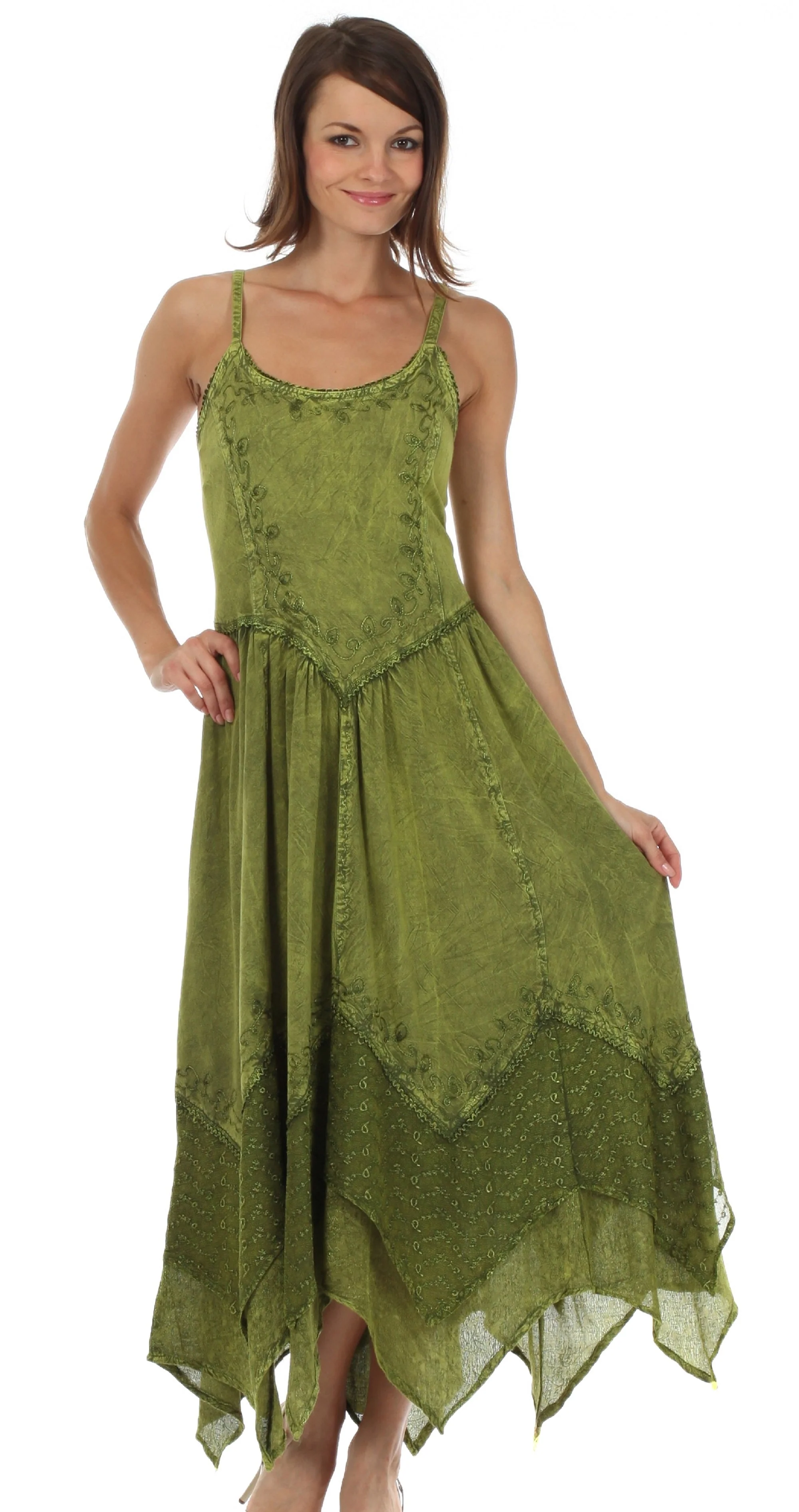Sakkas Rayon Embroidered Stonewashed Adjustable Spaghetti Straps Long Dress - Image 13