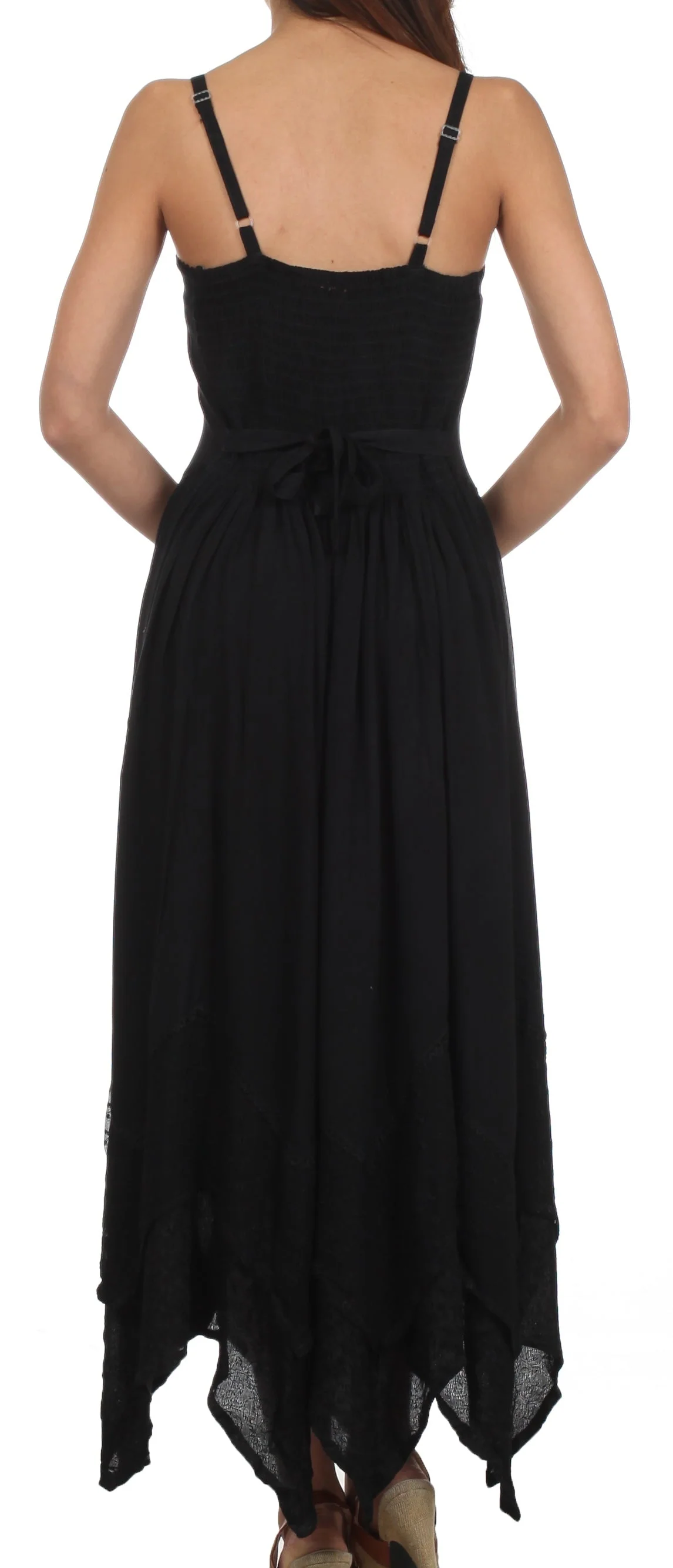 Sakkas Rayon Embroidered Stonewashed Adjustable Spaghetti Straps Long Dress - Image 2