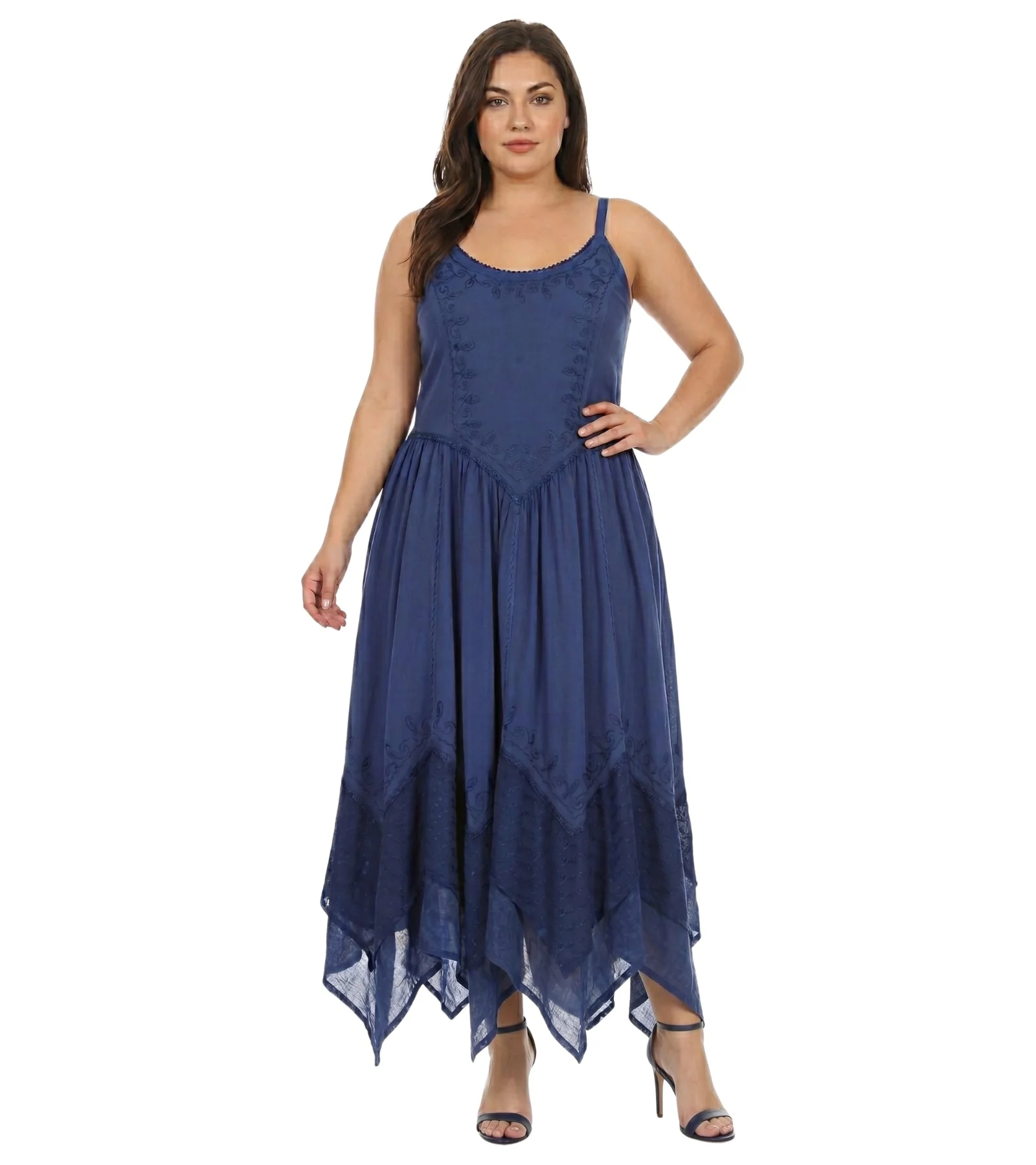 Sakkas Rayon Embroidered Stonewashed Adjustable Spaghetti Straps Long Dress - Image 21