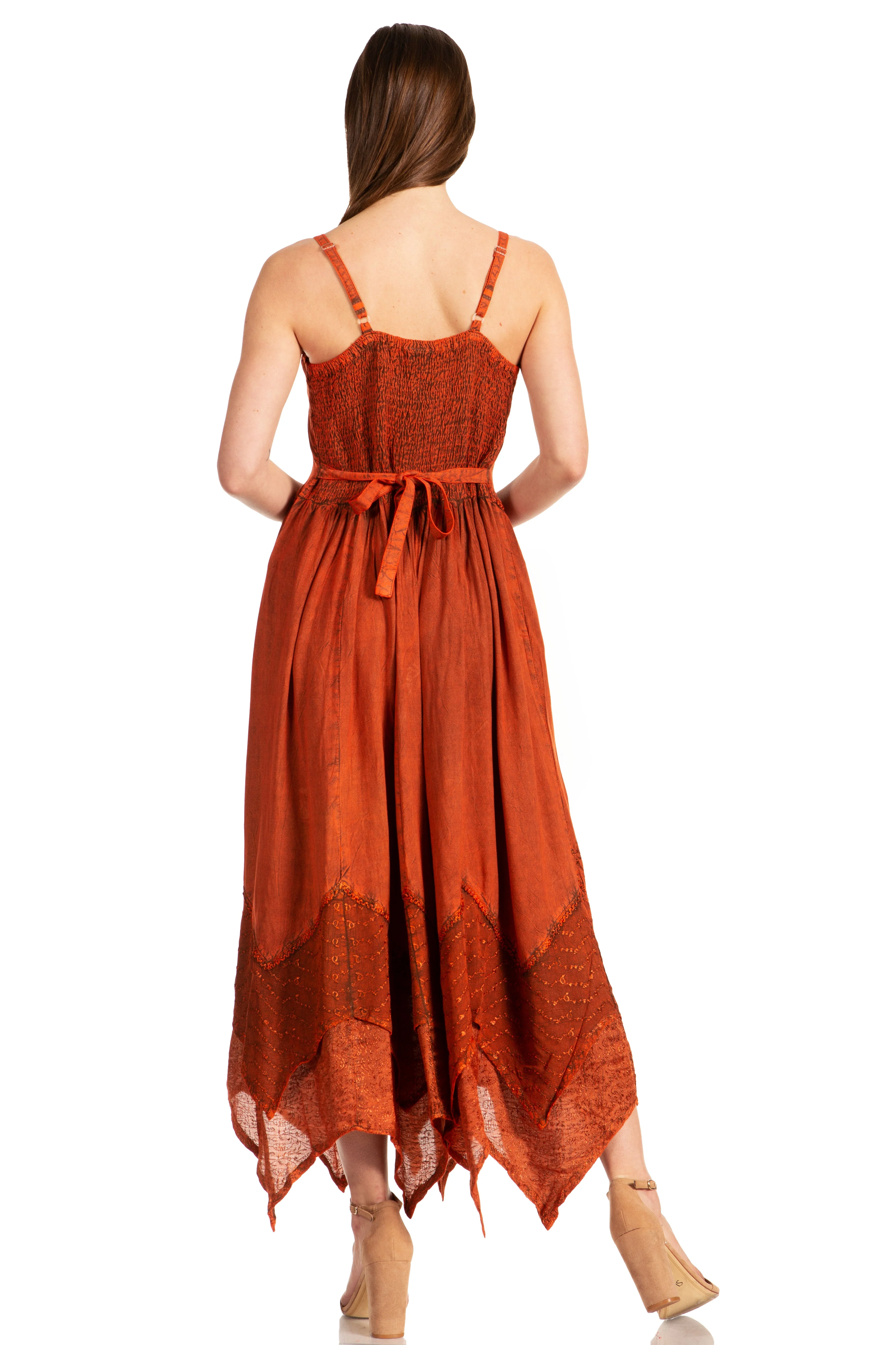 Sakkas Rayon Embroidered Stonewashed Adjustable Spaghetti Straps Long Dress - Image 26