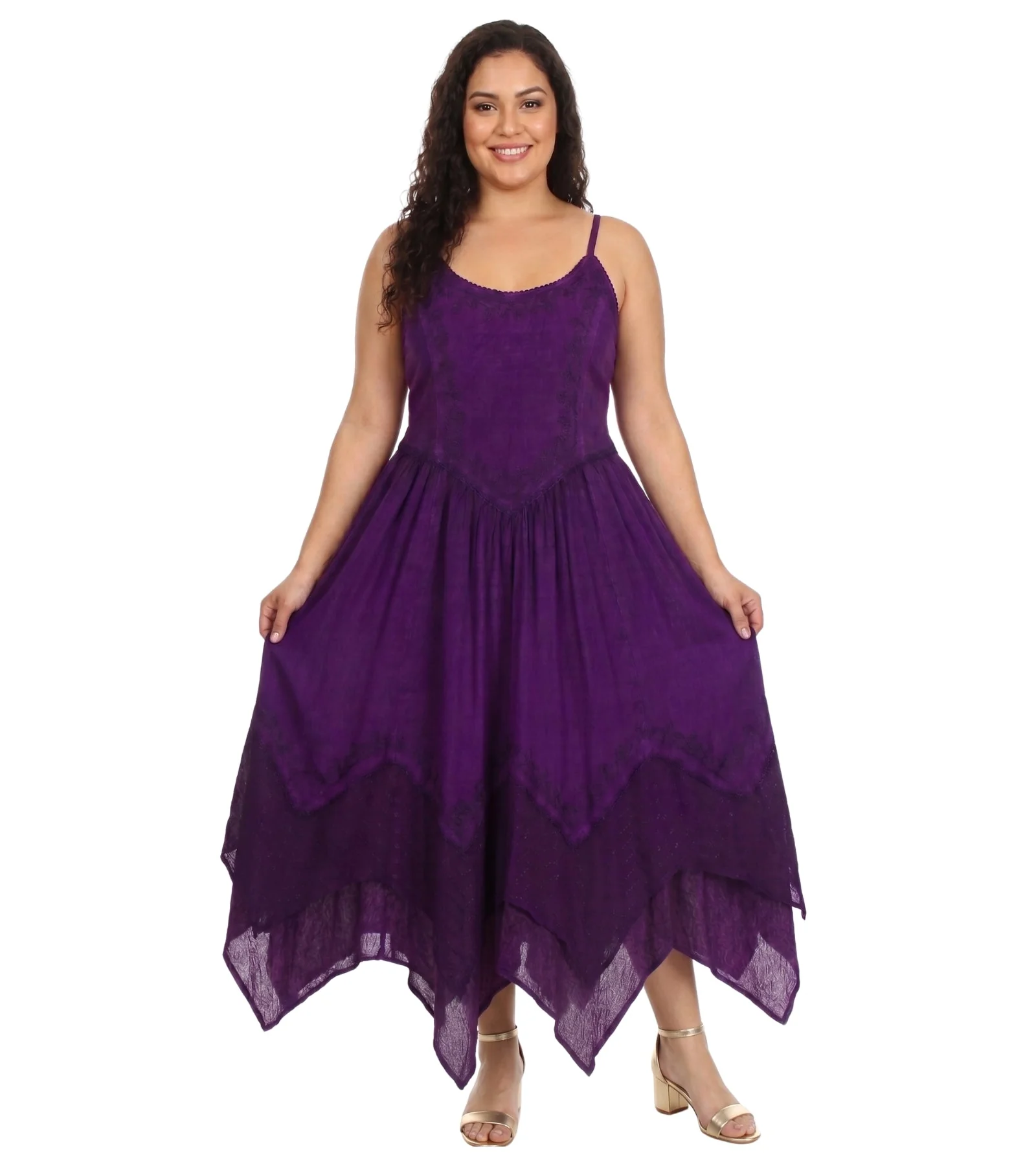 Sakkas Rayon Embroidered Stonewashed Adjustable Spaghetti Straps Long Dress - Image 33
