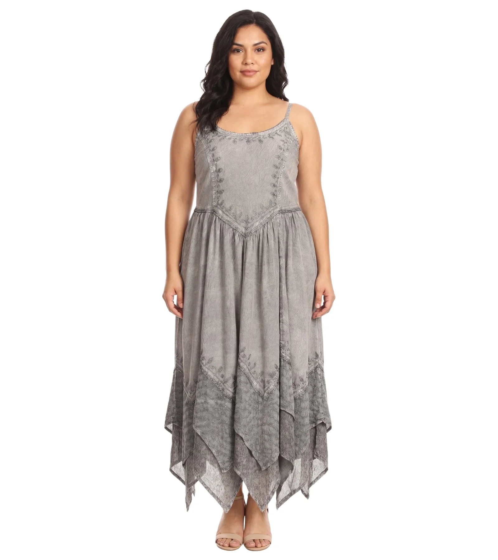 Sakkas Rayon Embroidered Stonewashed Adjustable Spaghetti Straps Long Dress - Image 51