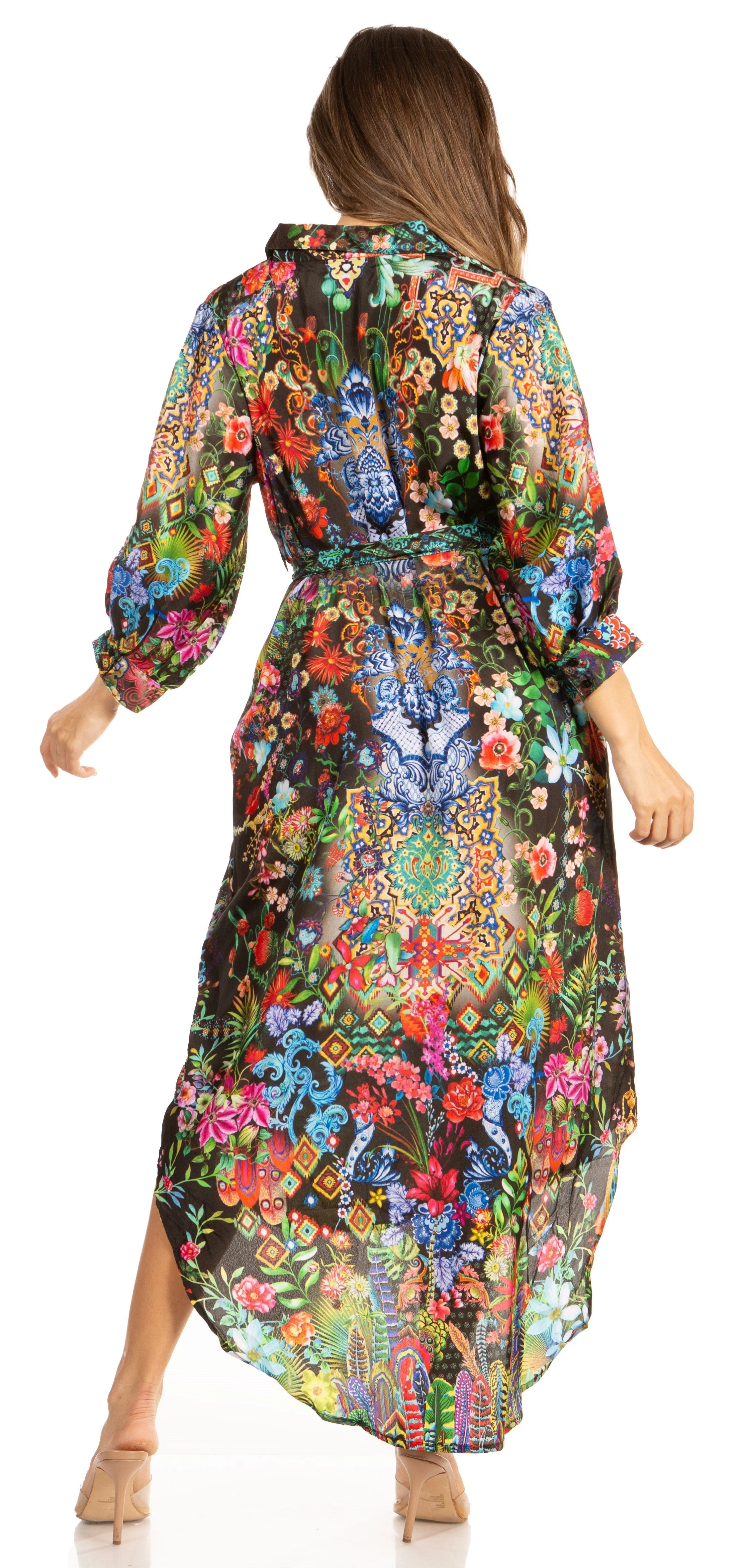 Sakkas Rina Women's Floral Print Maxi Dress with Long Sleeves and Flounce Shirt Design - Image 12
