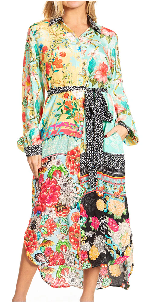 Sakkas Rina Women's Floral Print Maxi Dress with Long Sleeves and Flounce Shirt Design - Image 16