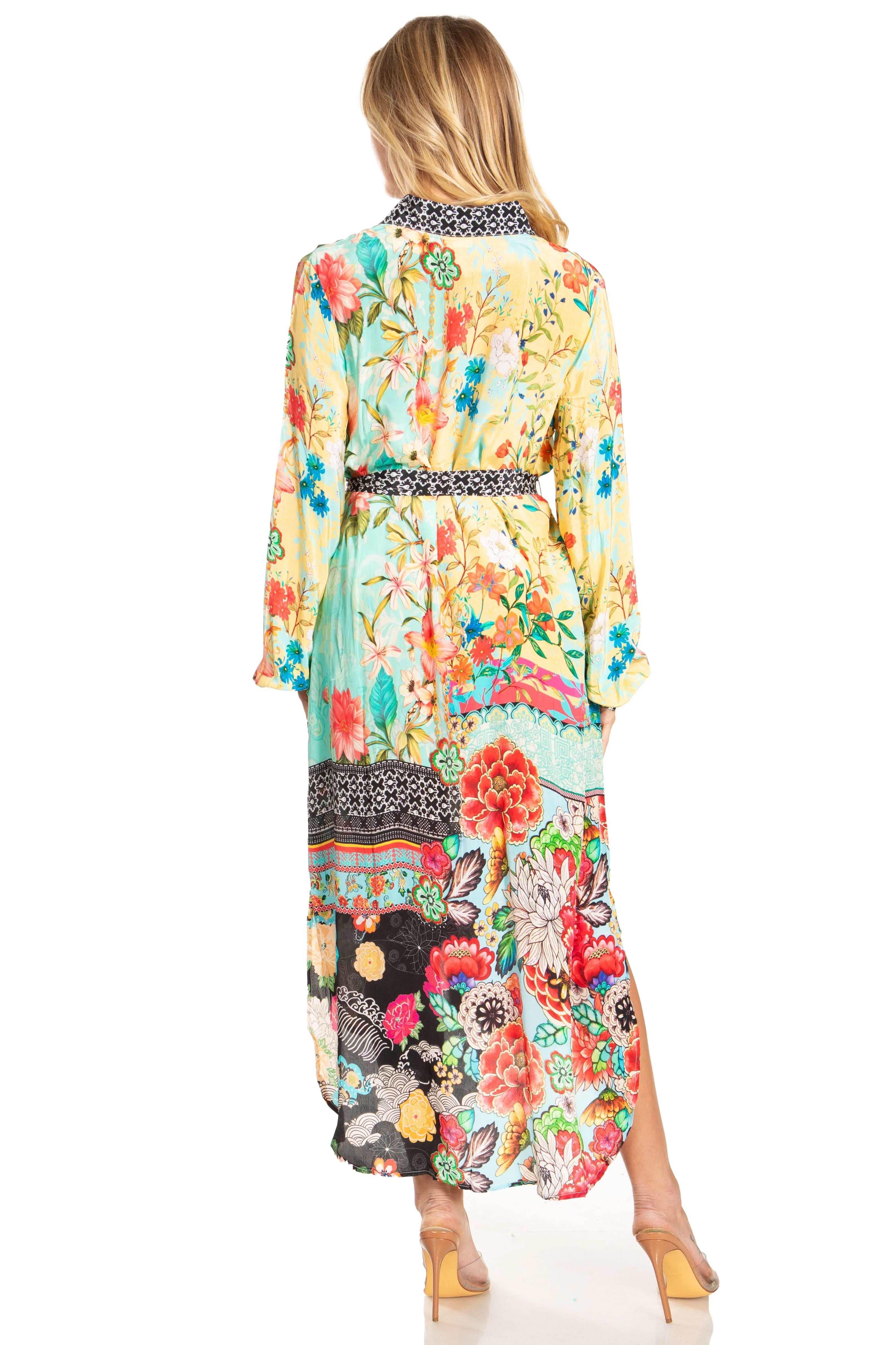 Sakkas Rina Women's Floral Print Maxi Dress with Long Sleeves and Flounce Shirt Design - Image 17