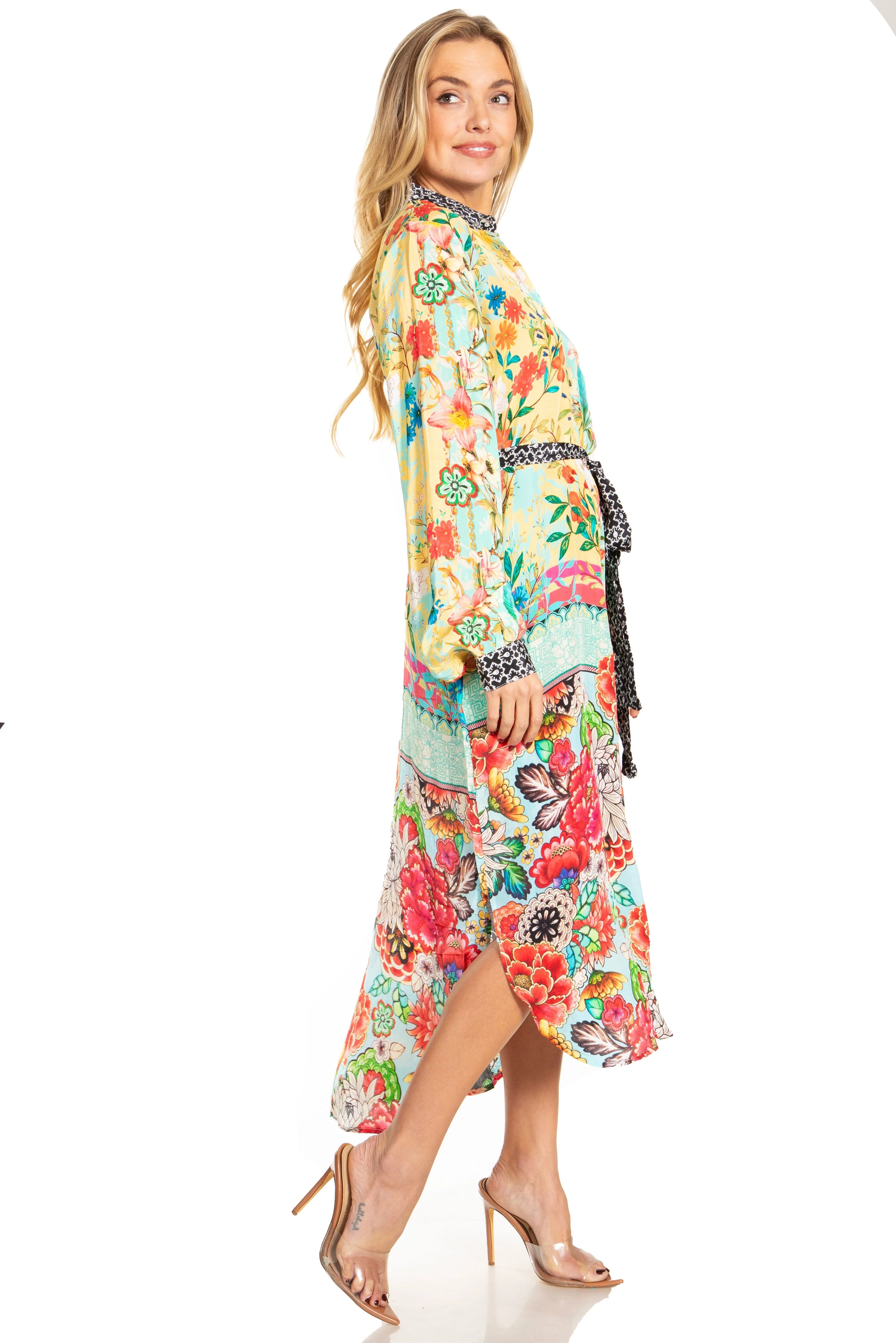 Sakkas Rina Women's Floral Print Maxi Dress with Long Sleeves and Flounce Shirt Design - Image 19