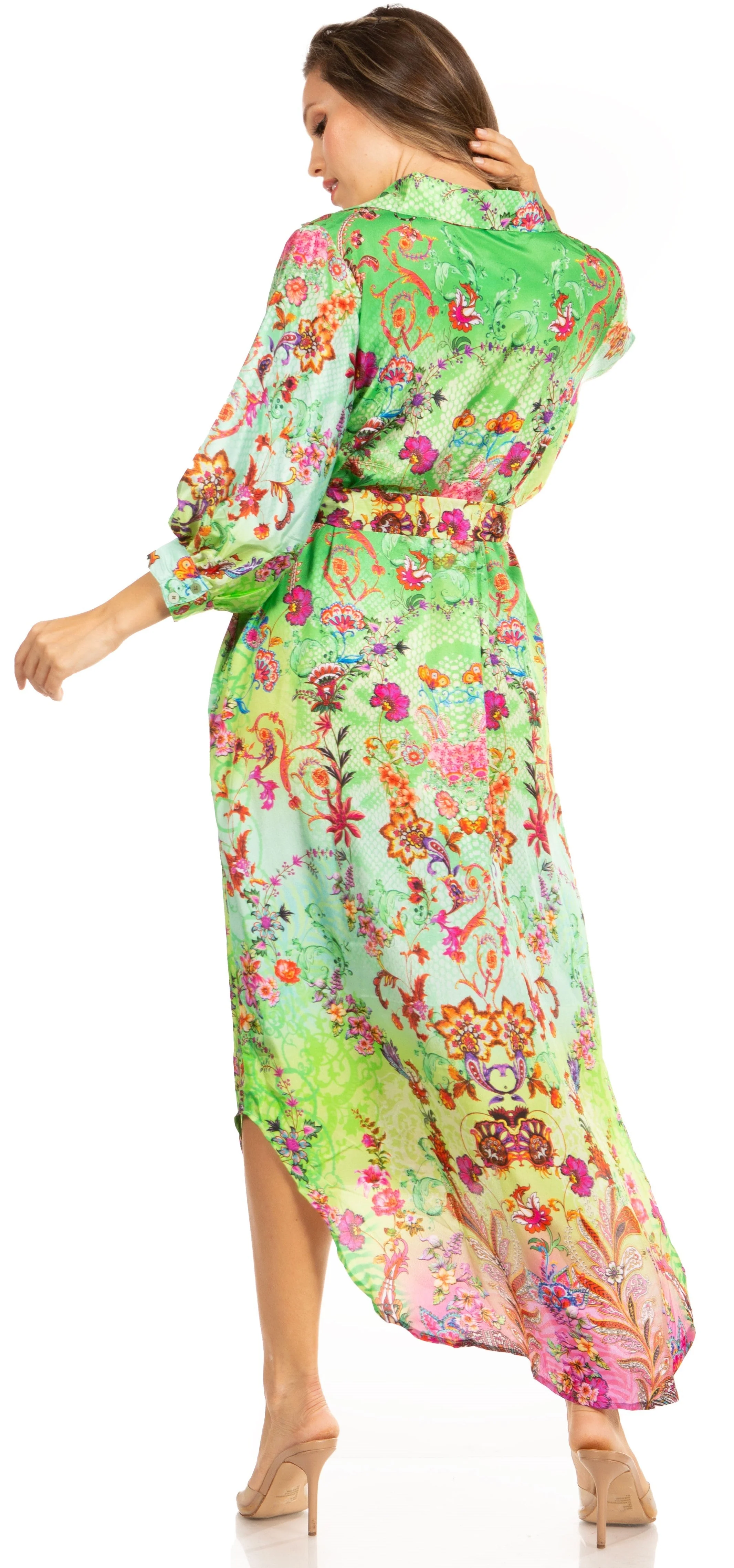 Sakkas Rina Women's Floral Print Maxi Dress with Long Sleeves and Flounce Shirt Design - Image 2