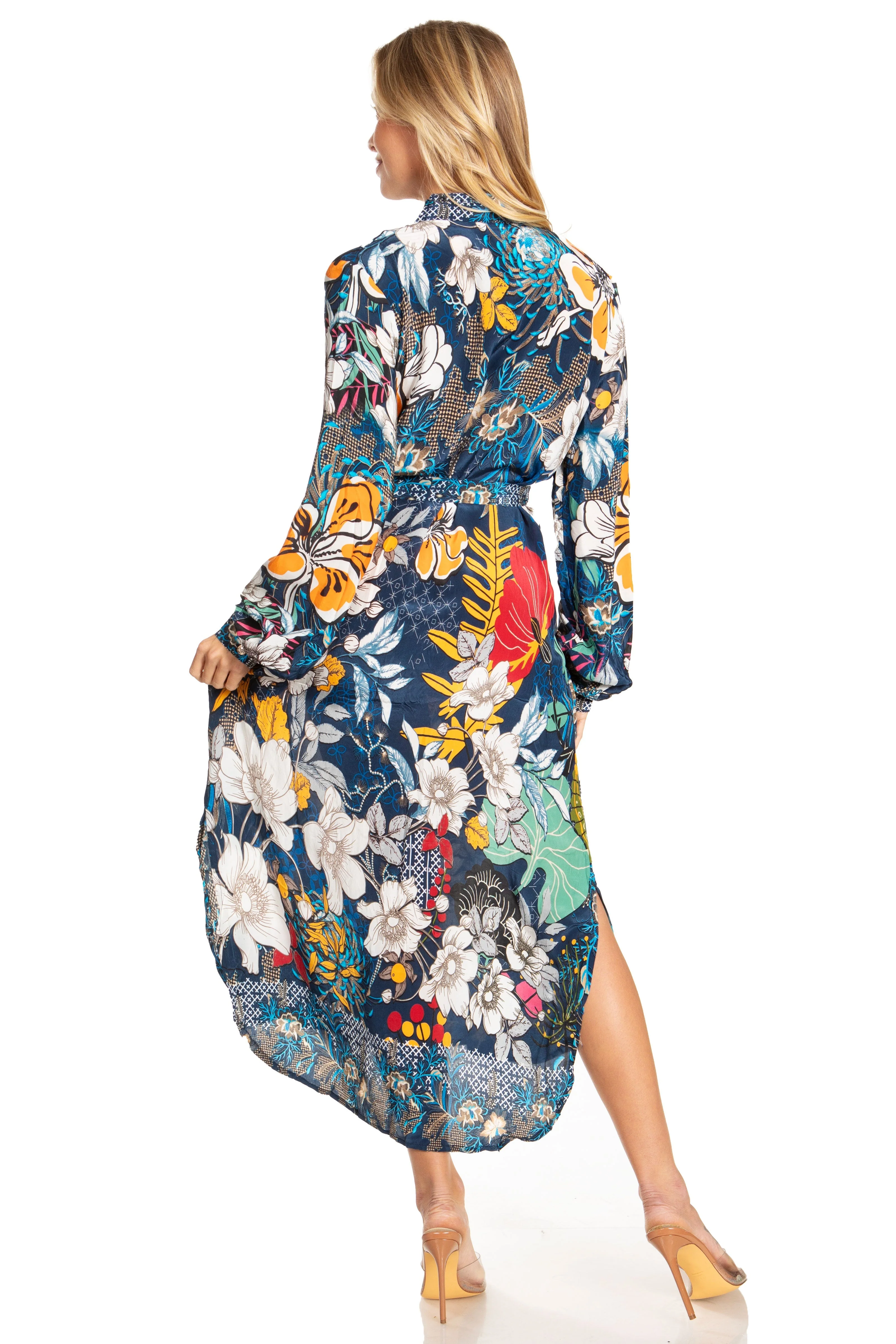 Sakkas Rina Women's Floral Print Maxi Dress with Long Sleeves and Flounce Shirt Design - Image 22