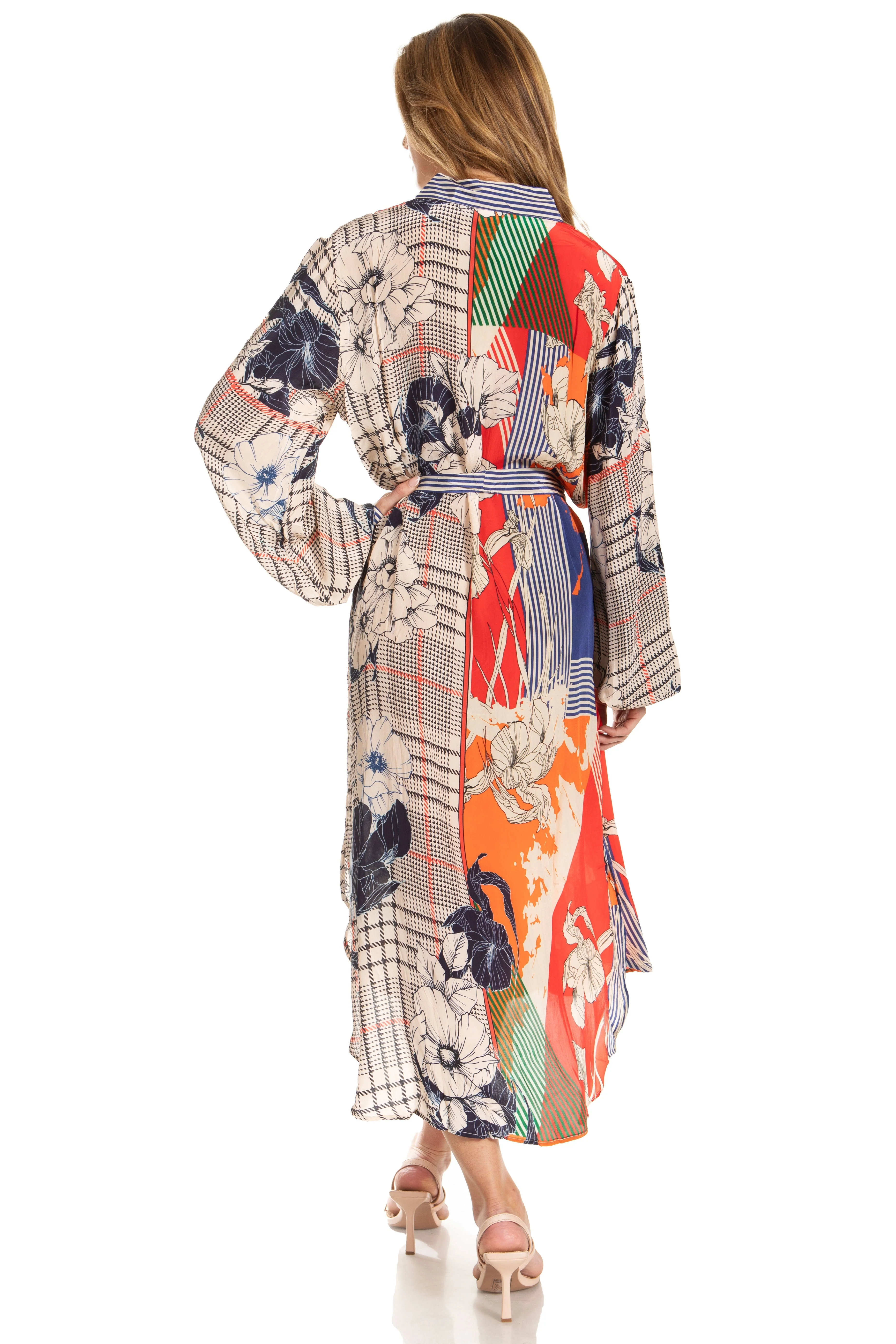 Sakkas Rina Women's Floral Print Maxi Dress with Long Sleeves and Flounce Shirt Design - Image 27
