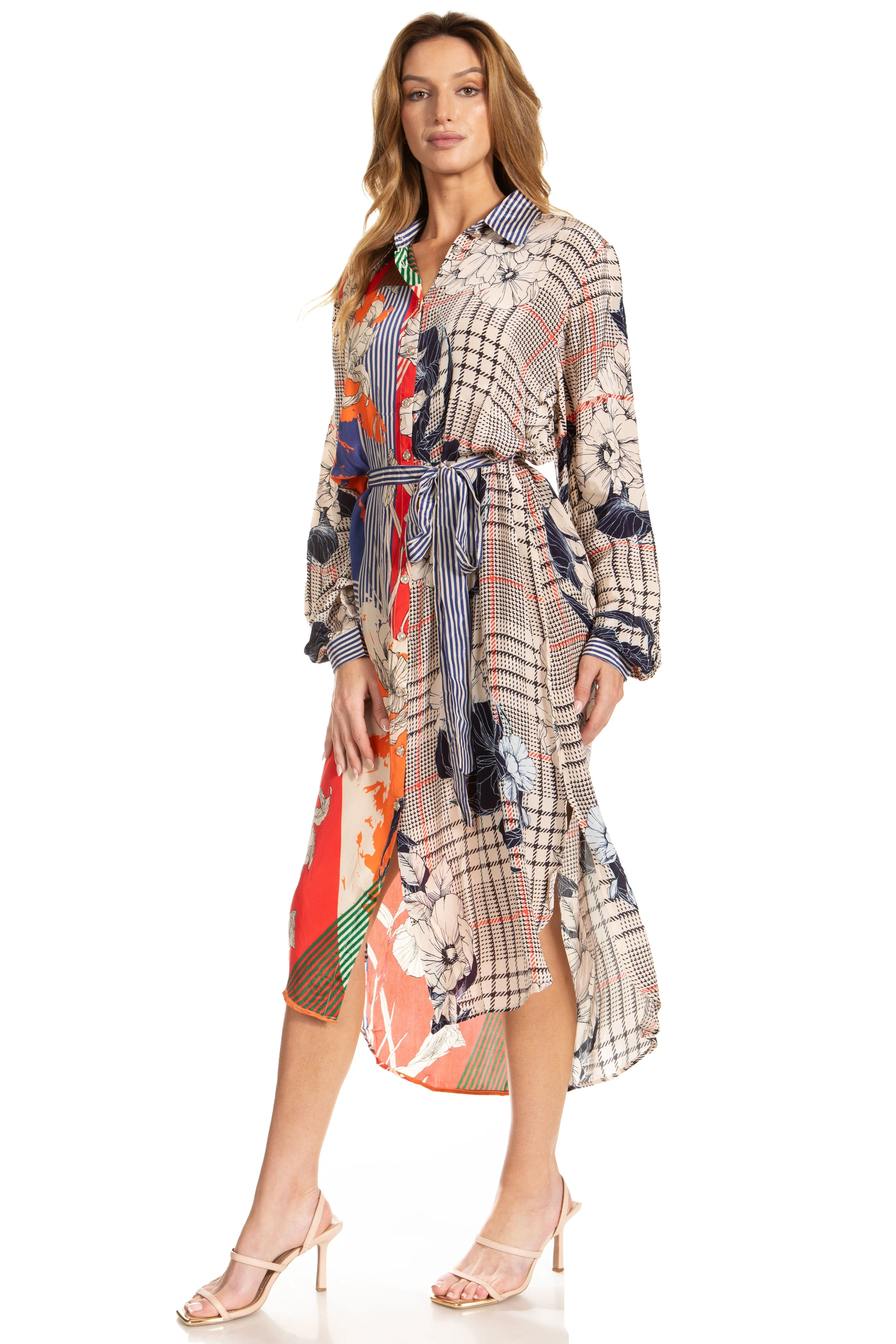 Sakkas Rina Women's Floral Print Maxi Dress with Long Sleeves and Flounce Shirt Design - Image 28