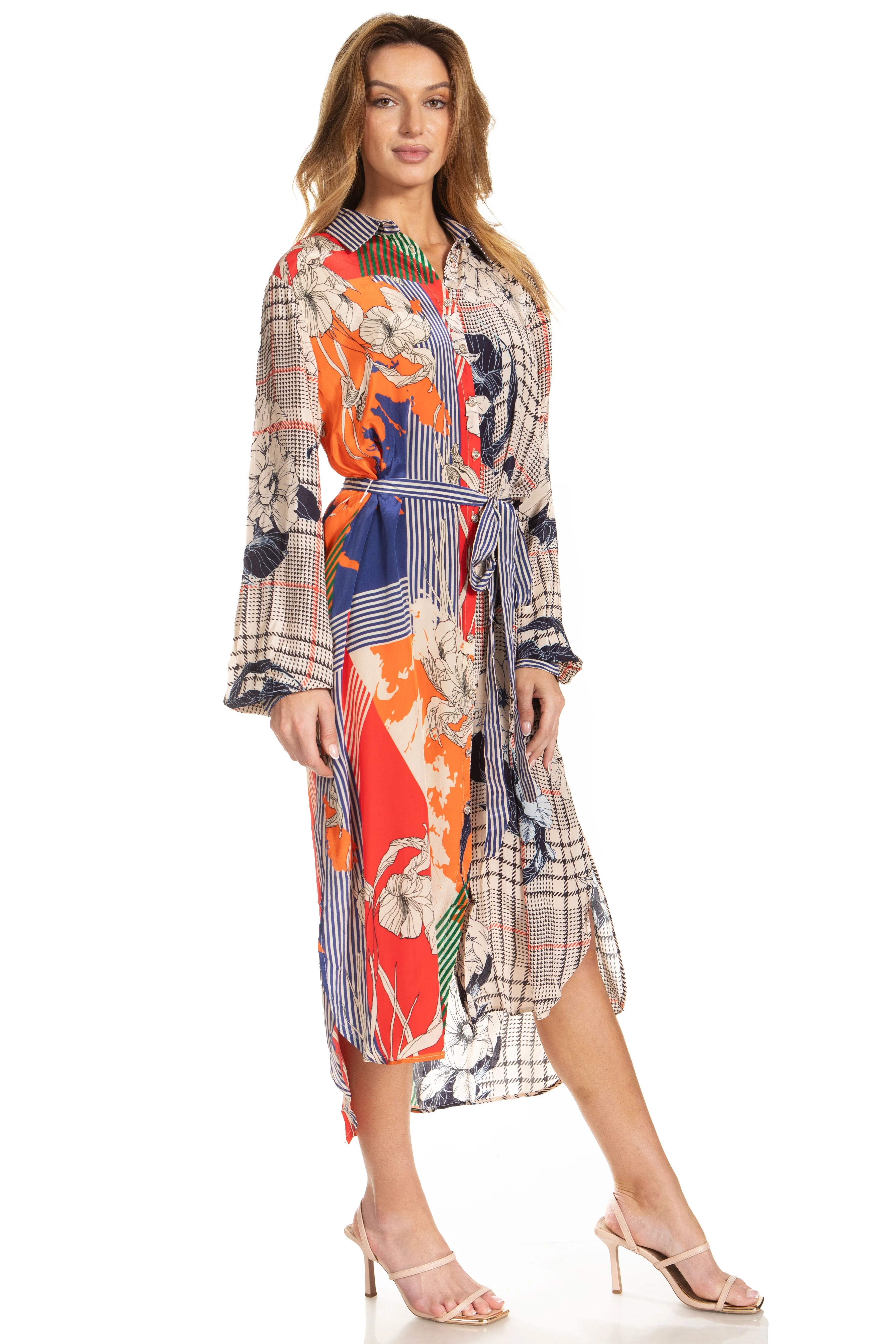 Sakkas Rina Women's Floral Print Maxi Dress with Long Sleeves and Flounce Shirt Design - Image 29