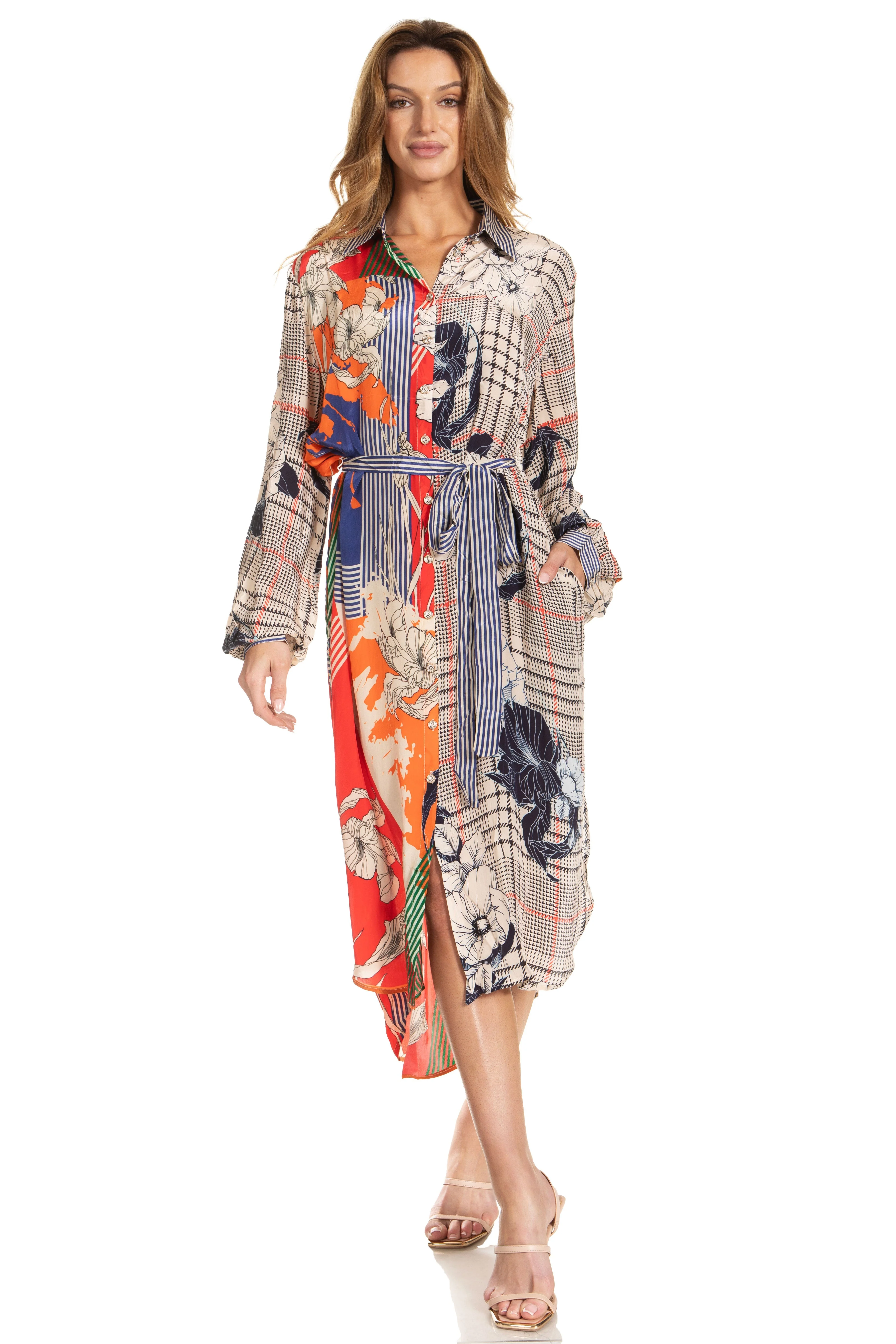 Sakkas Rina Women's Floral Print Maxi Dress with Long Sleeves and Flounce Shirt Design - Image 30
