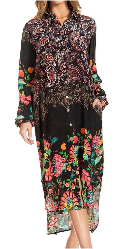 Sakkas Rina Women's Floral Print Maxi Dress with Long Sleeves and Flounce Shirt Design - Image 31