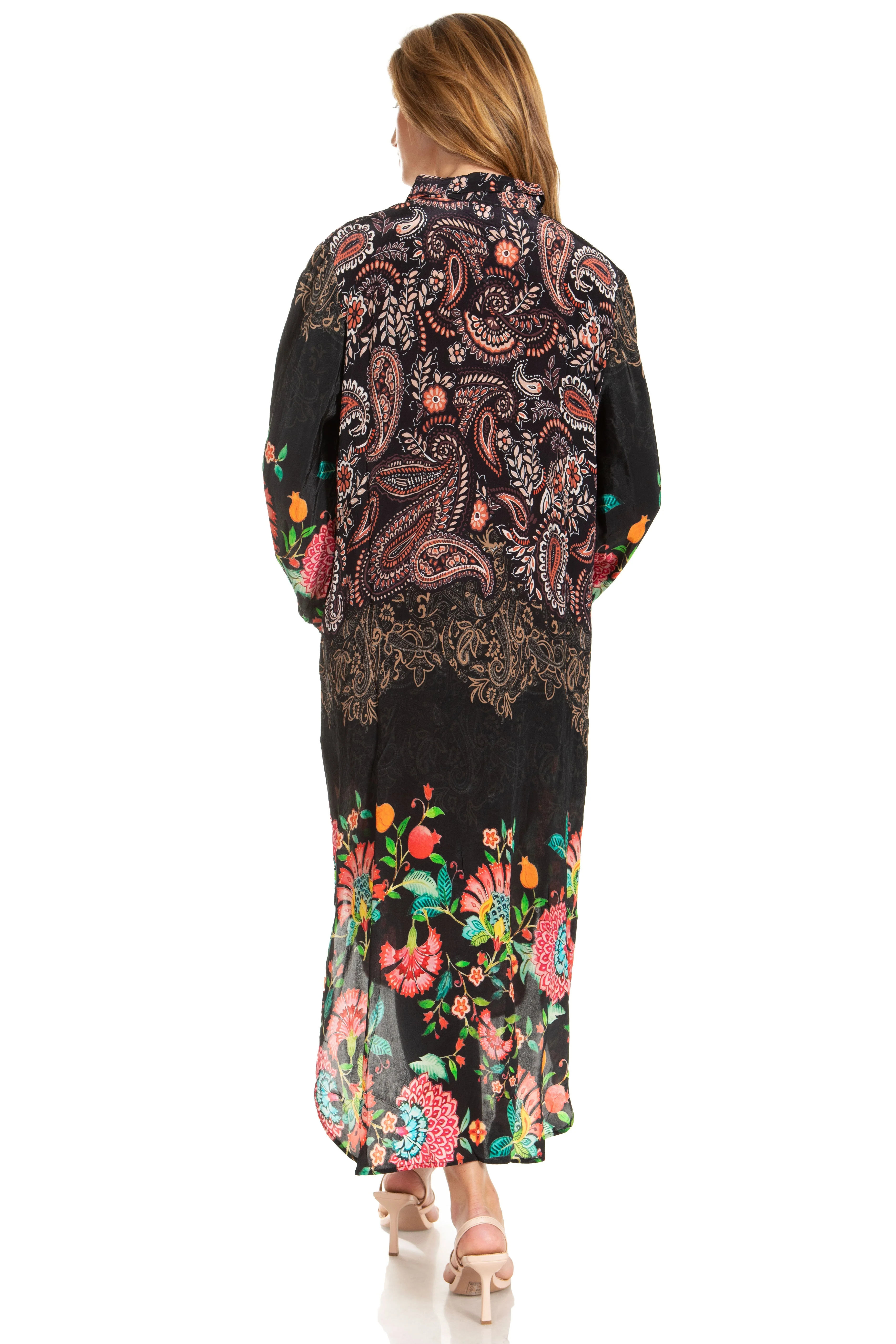 Sakkas Rina Women's Floral Print Maxi Dress with Long Sleeves and Flounce Shirt Design - Image 32