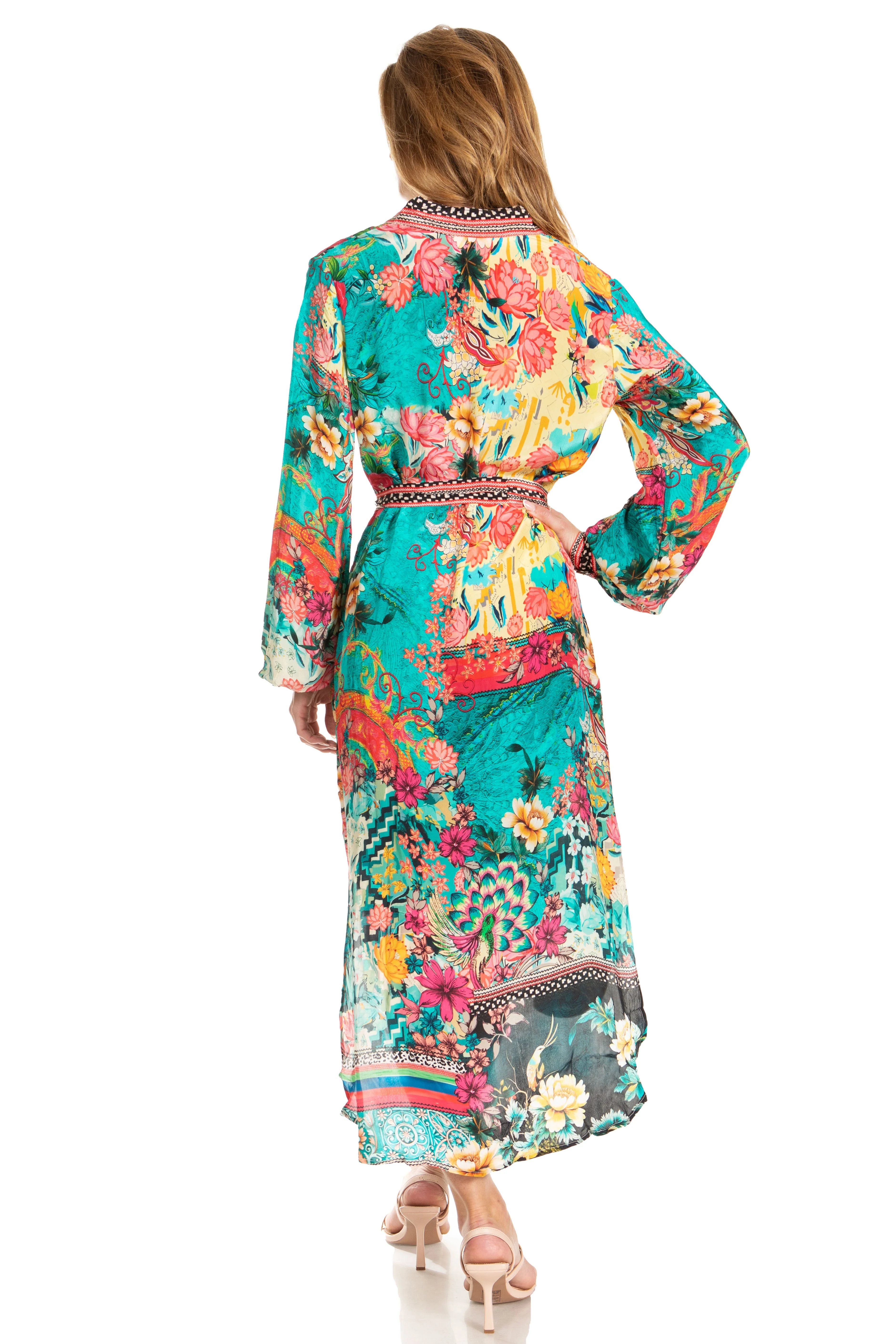 Sakkas Rina Women's Floral Print Maxi Dress with Long Sleeves and Flounce Shirt Design - Image 37