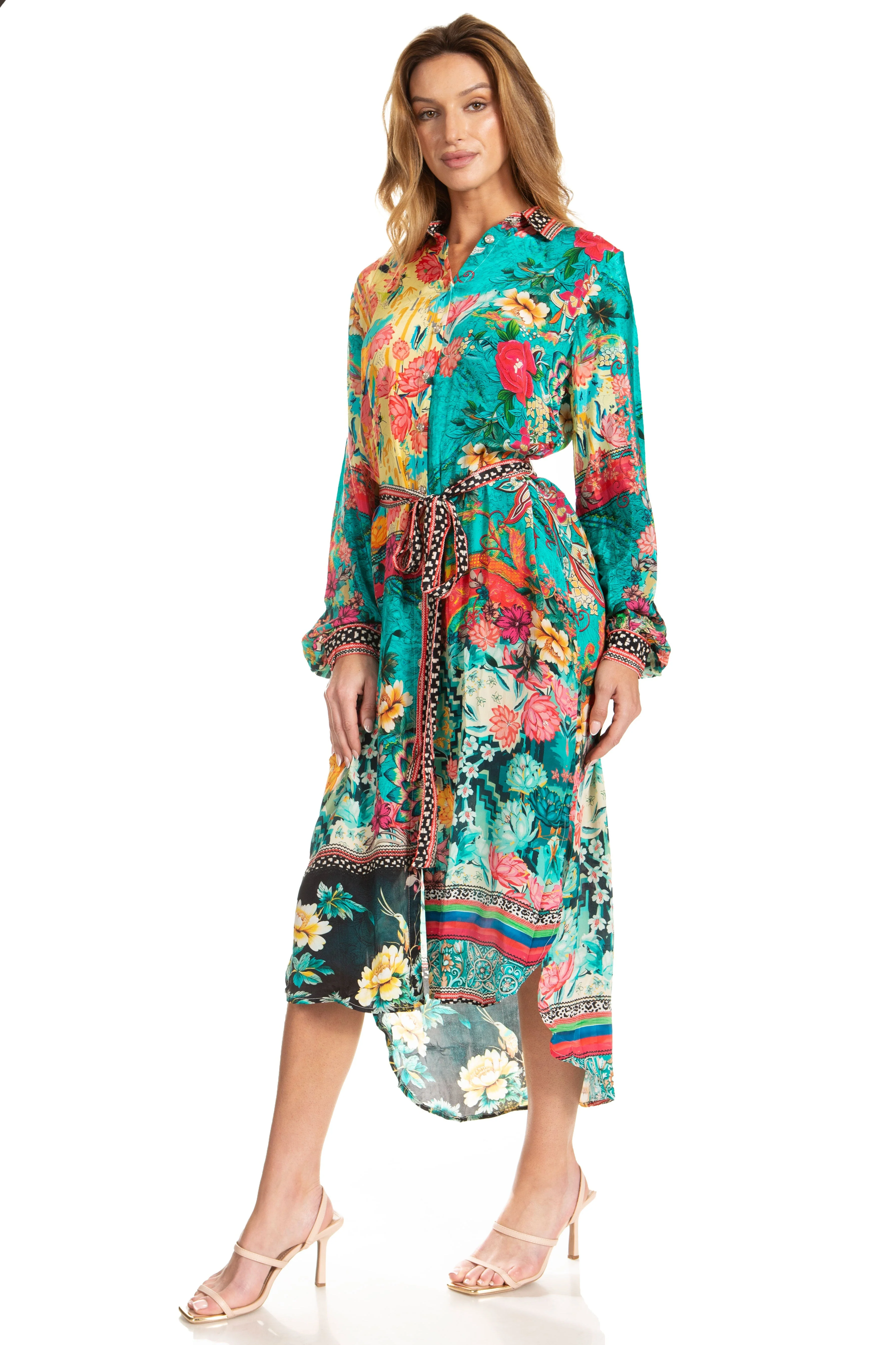 Sakkas Rina Women's Floral Print Maxi Dress with Long Sleeves and Flounce Shirt Design - Image 38
