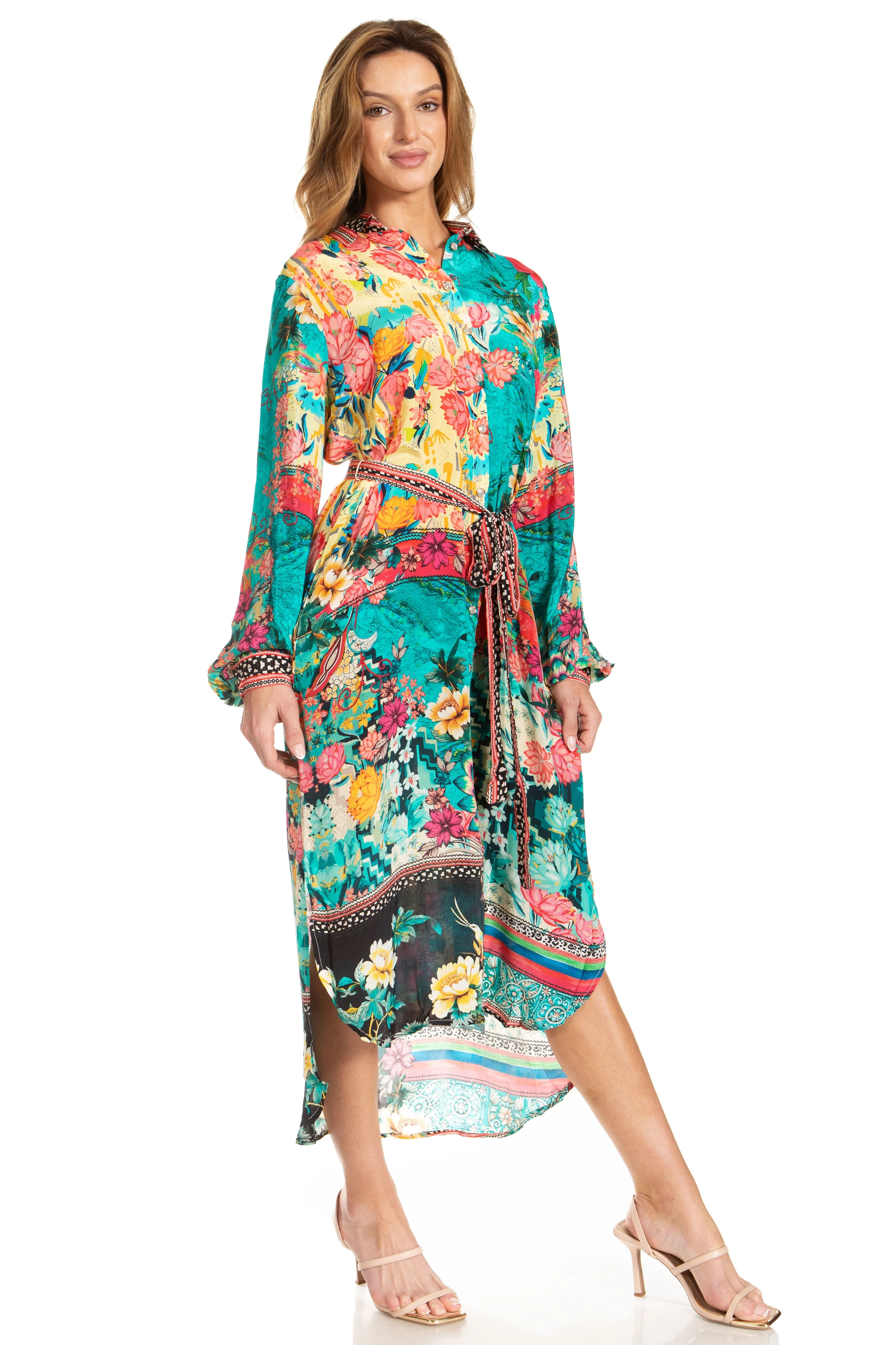Sakkas Rina Women's Floral Print Maxi Dress with Long Sleeves and Flounce Shirt Design - Image 39