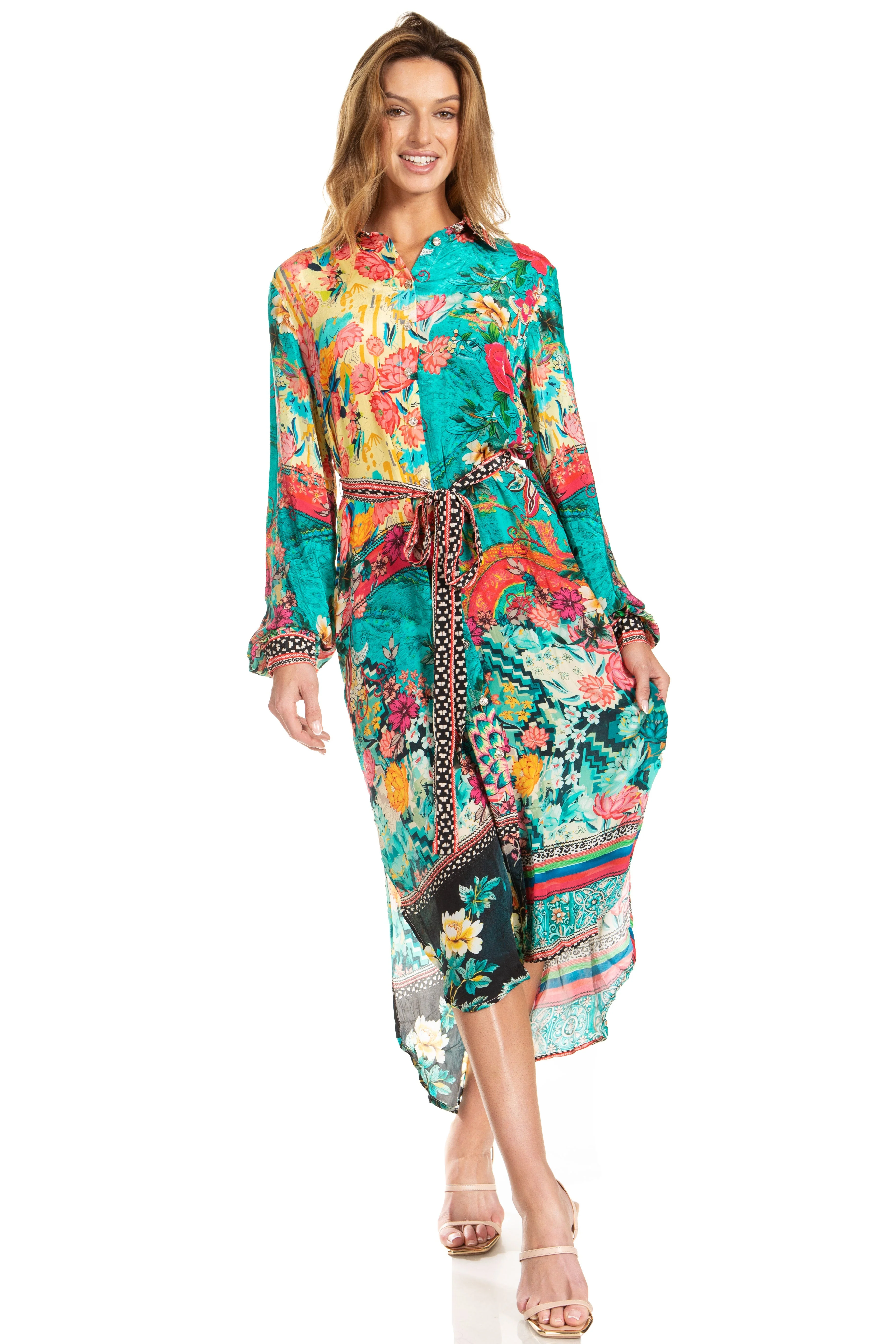 Sakkas Rina Women's Floral Print Maxi Dress with Long Sleeves and Flounce Shirt Design - Image 40