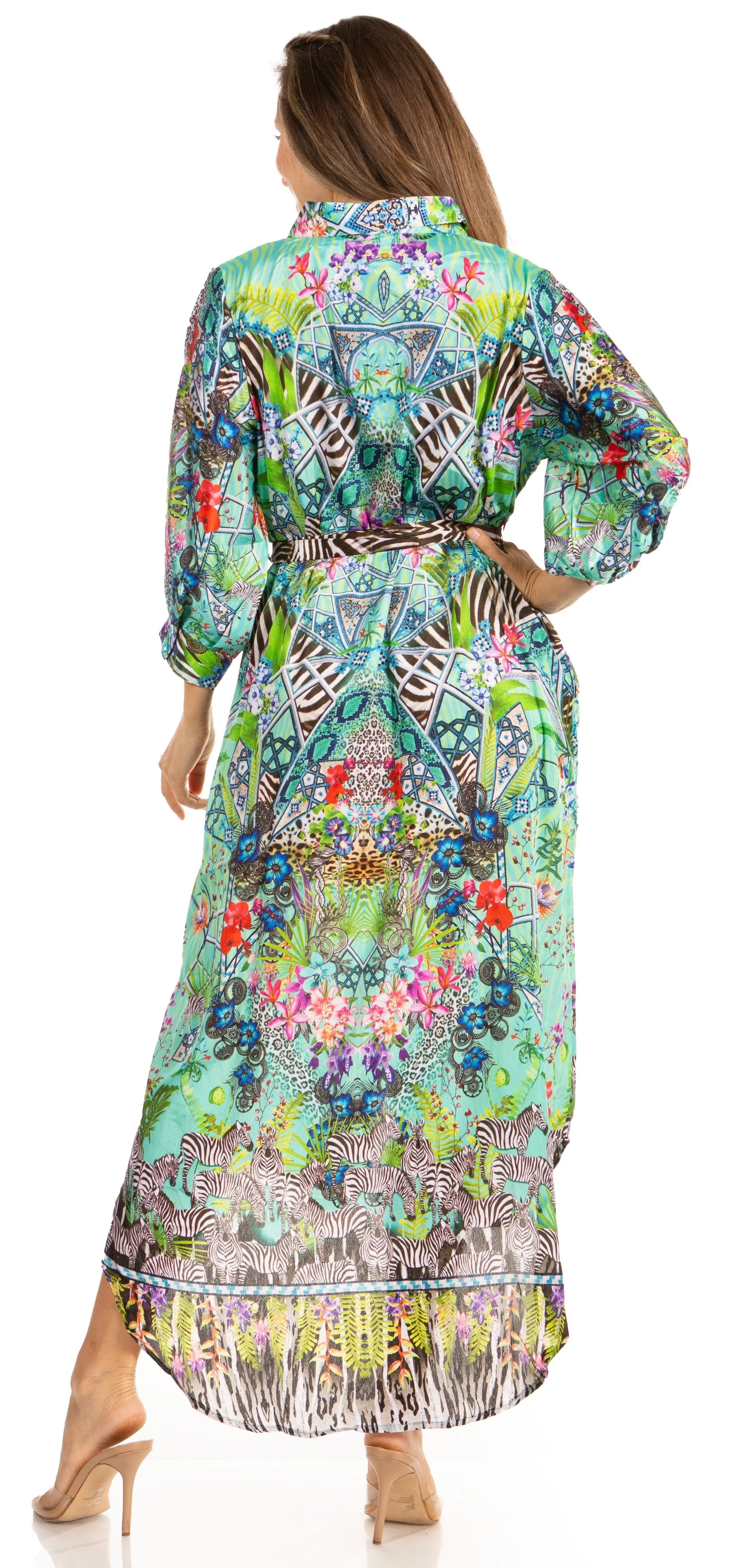 Sakkas Rina Women's Floral Print Maxi Dress with Long Sleeves and Flounce Shirt Design - Image 7