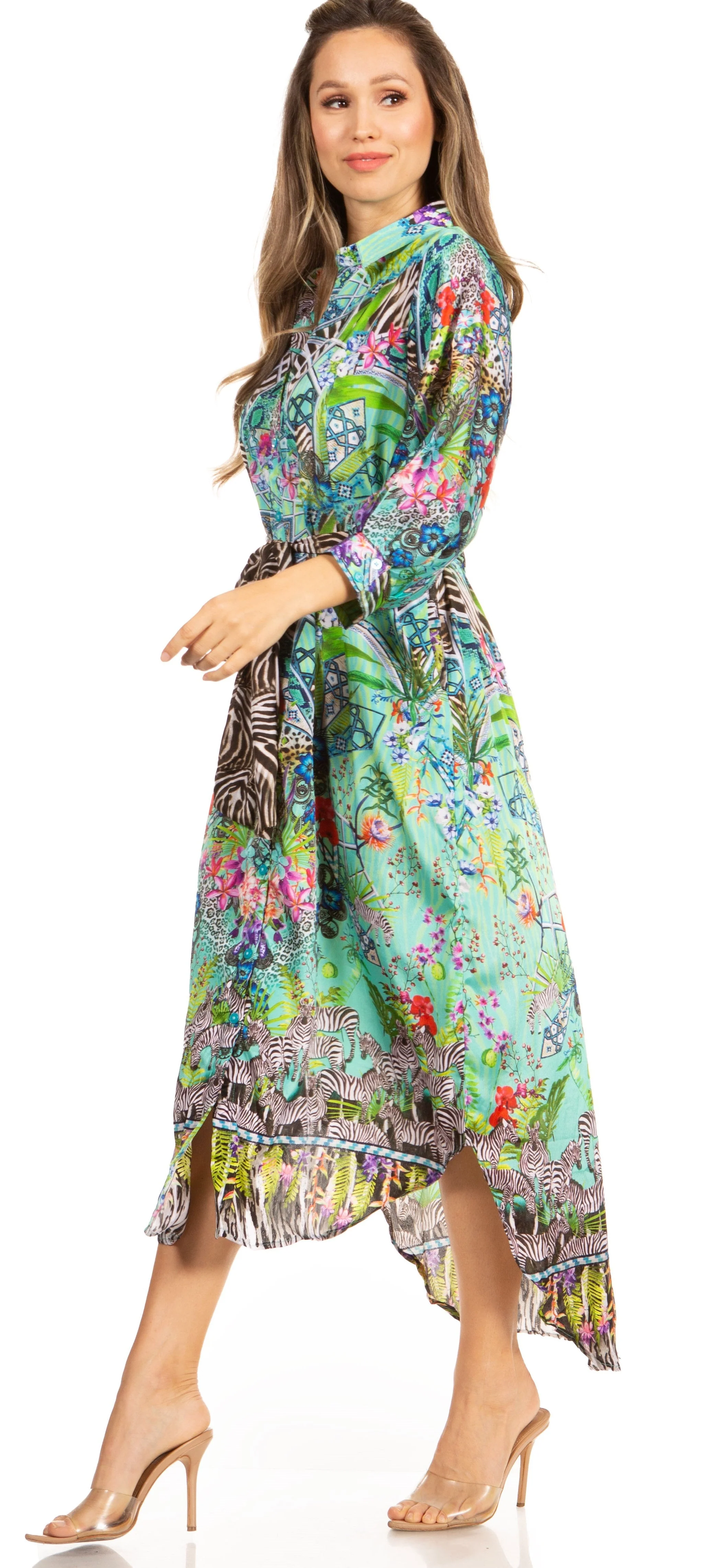 Sakkas Rina Women's Floral Print Maxi Dress with Long Sleeves and Flounce Shirt Design - Image 8
