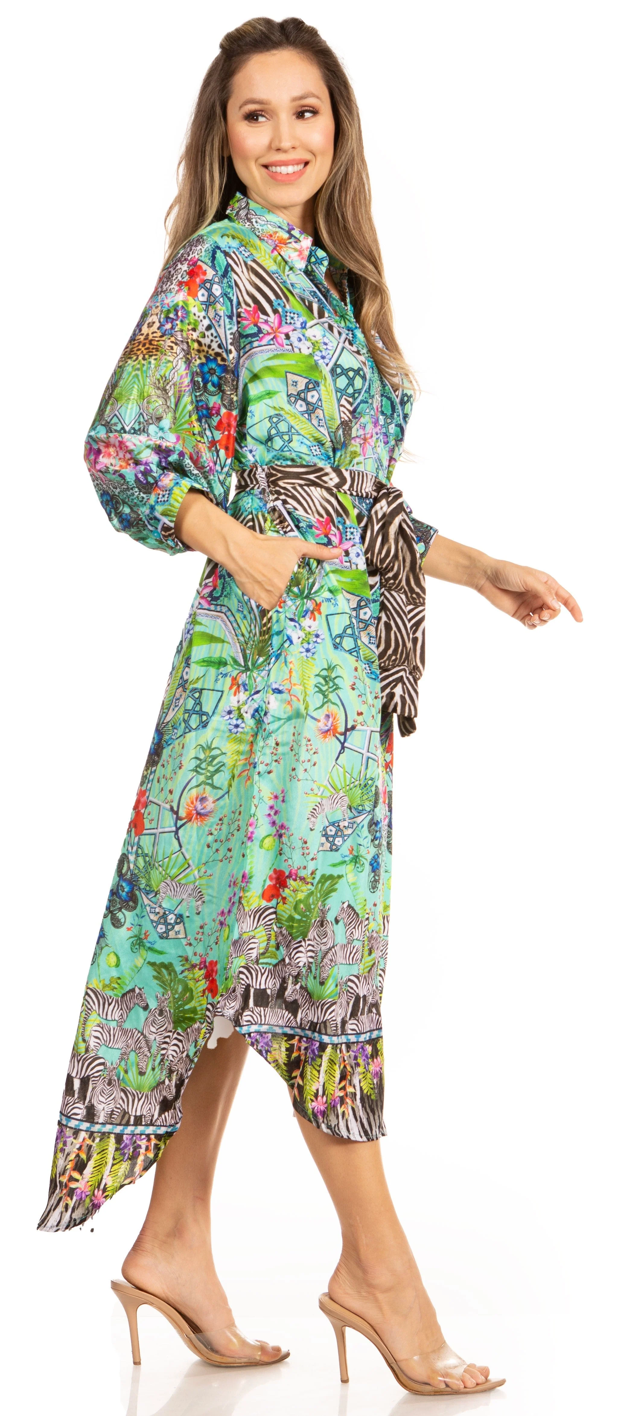 Sakkas Rina Women's Floral Print Maxi Dress with Long Sleeves and Flounce Shirt Design - Image 9