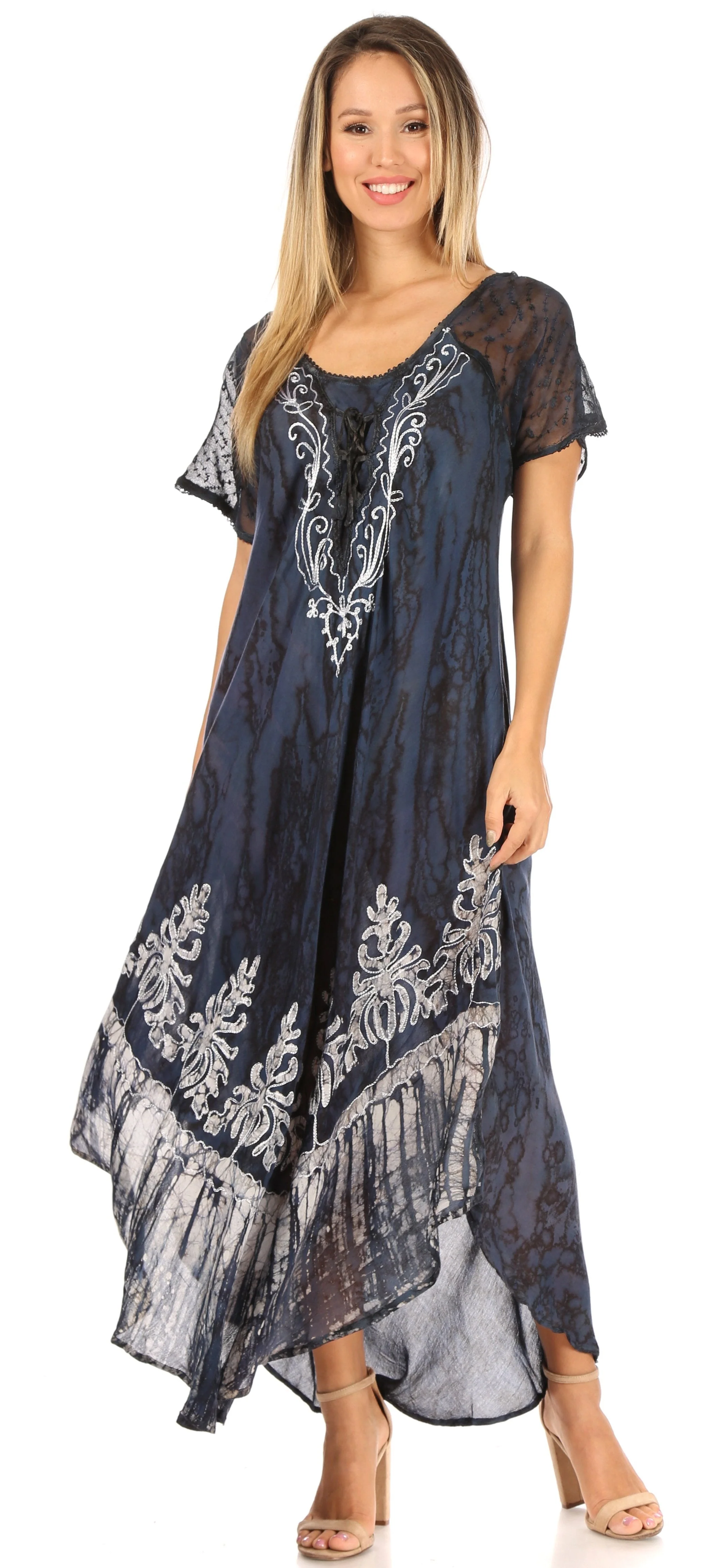 Sakkas Ronny Lace Embroidered Cap Sleeve Tie Dye Wash Caftan Dress / Cover Up - Image 10