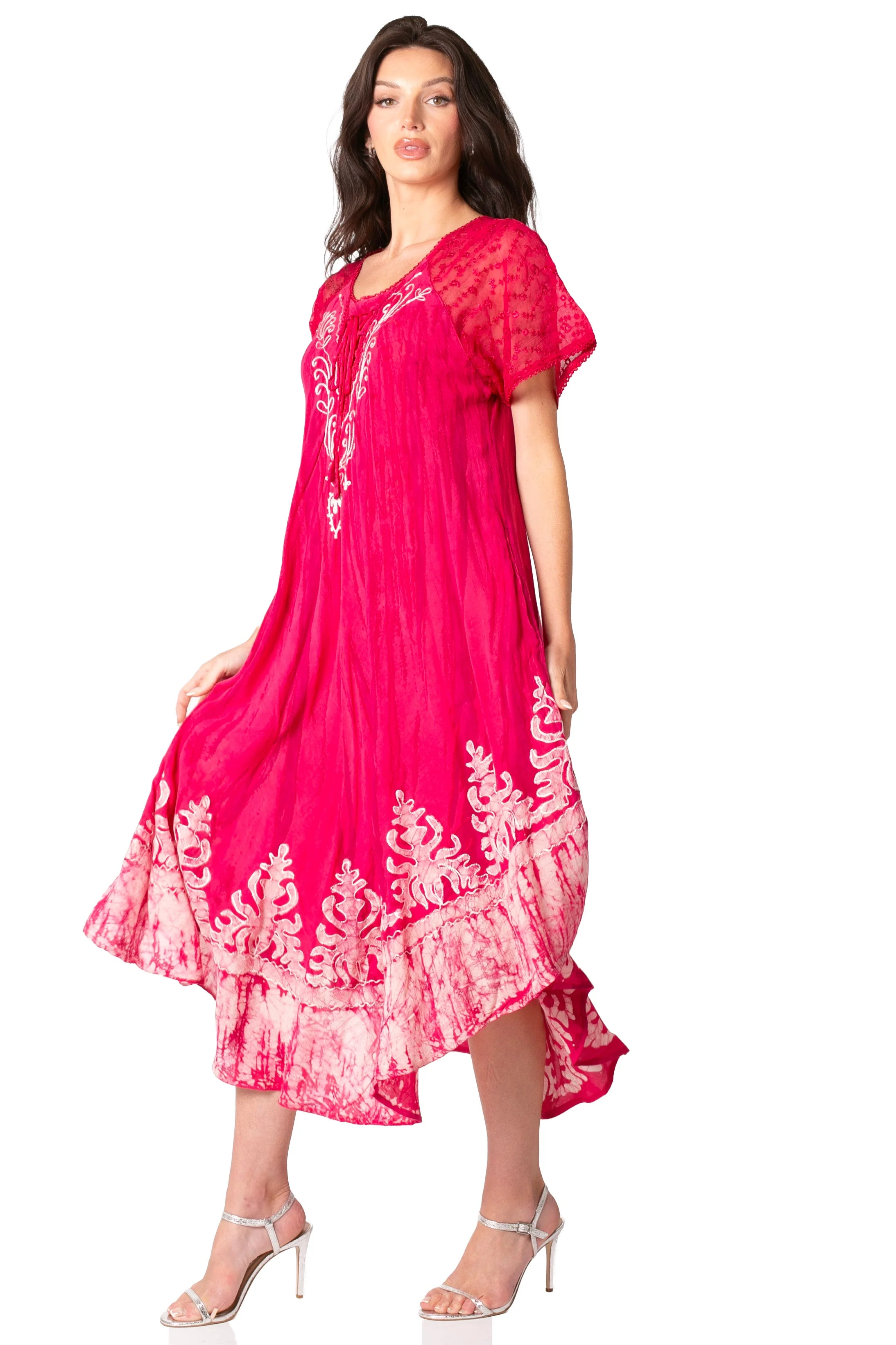 Sakkas Ronny Lace Embroidered Cap Sleeve Tie Dye Wash Caftan Dress / Cover Up - Image 13