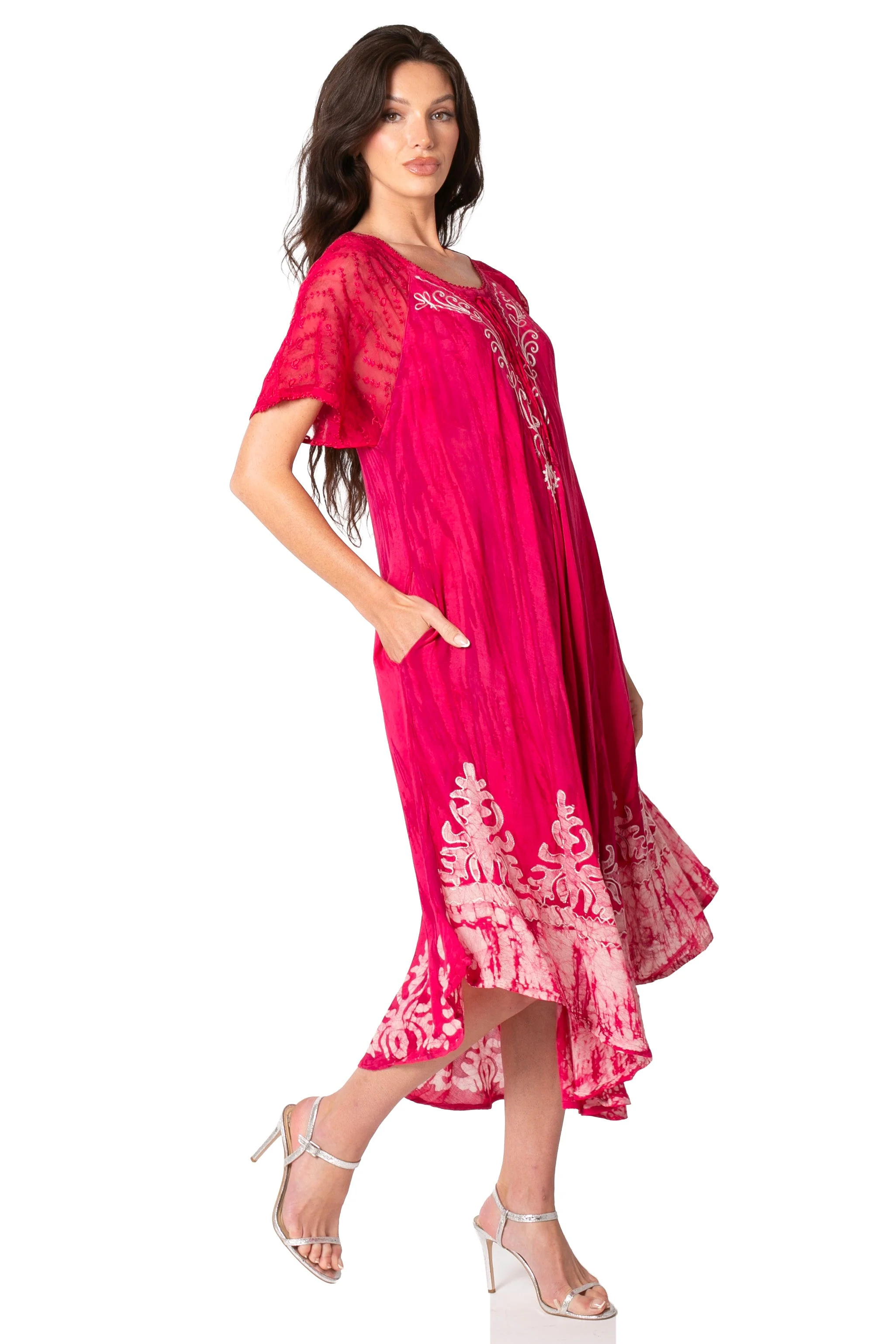 Sakkas Ronny Lace Embroidered Cap Sleeve Tie Dye Wash Caftan Dress / Cover Up - Image 14