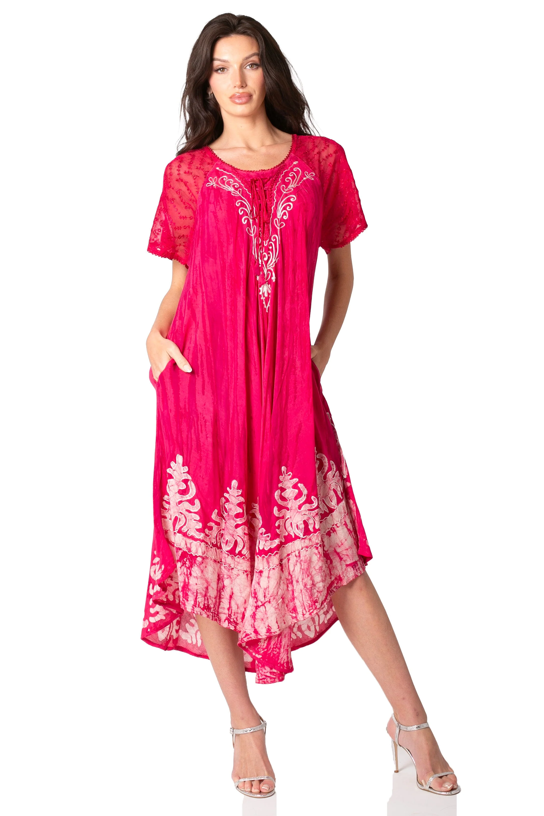 Sakkas Ronny Lace Embroidered Cap Sleeve Tie Dye Wash Caftan Dress / Cover Up - Image 15