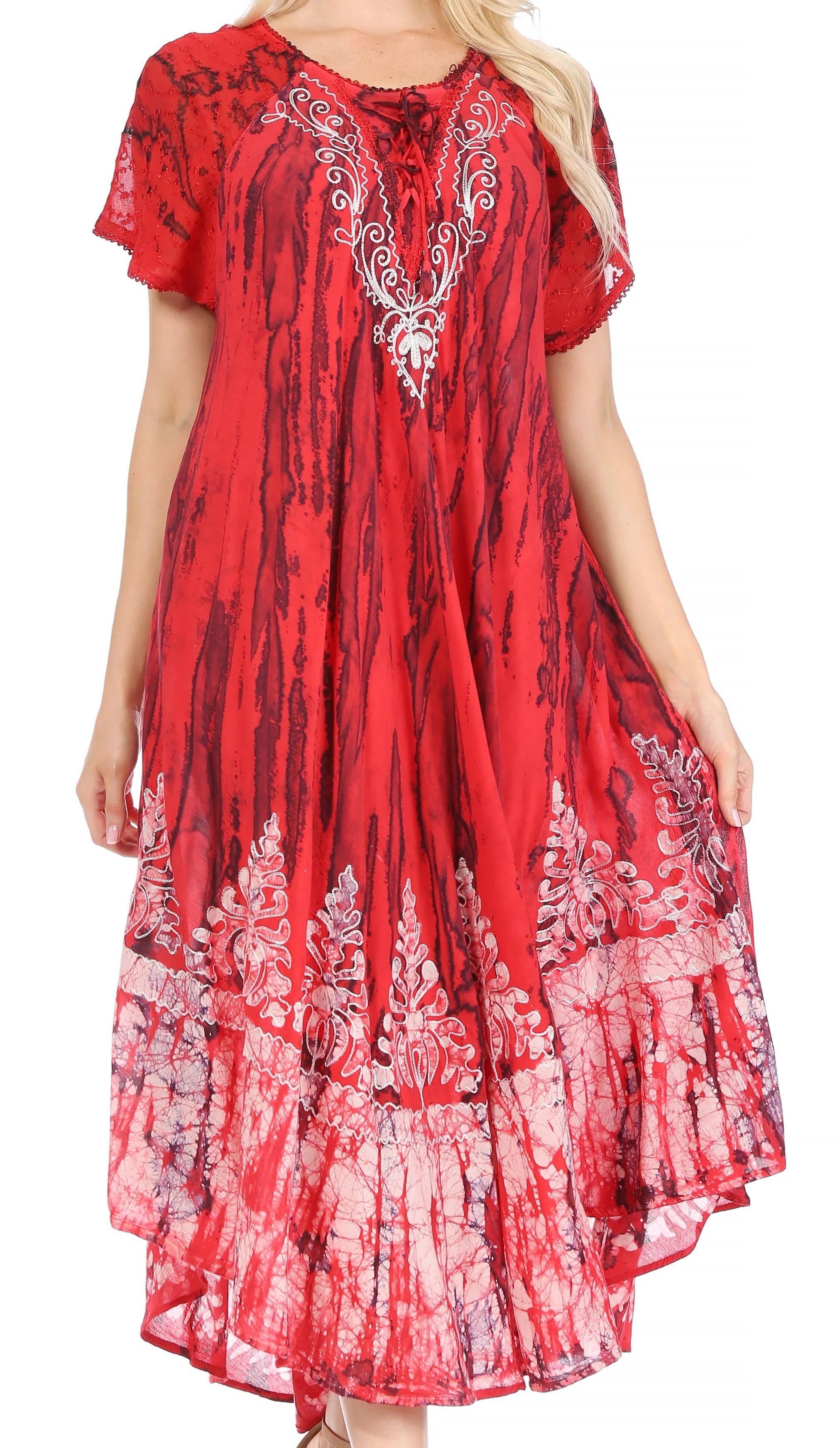 Sakkas Ronny Lace Embroidered Cap Sleeve Tie Dye Wash Caftan Dress / Cover Up - Image 16