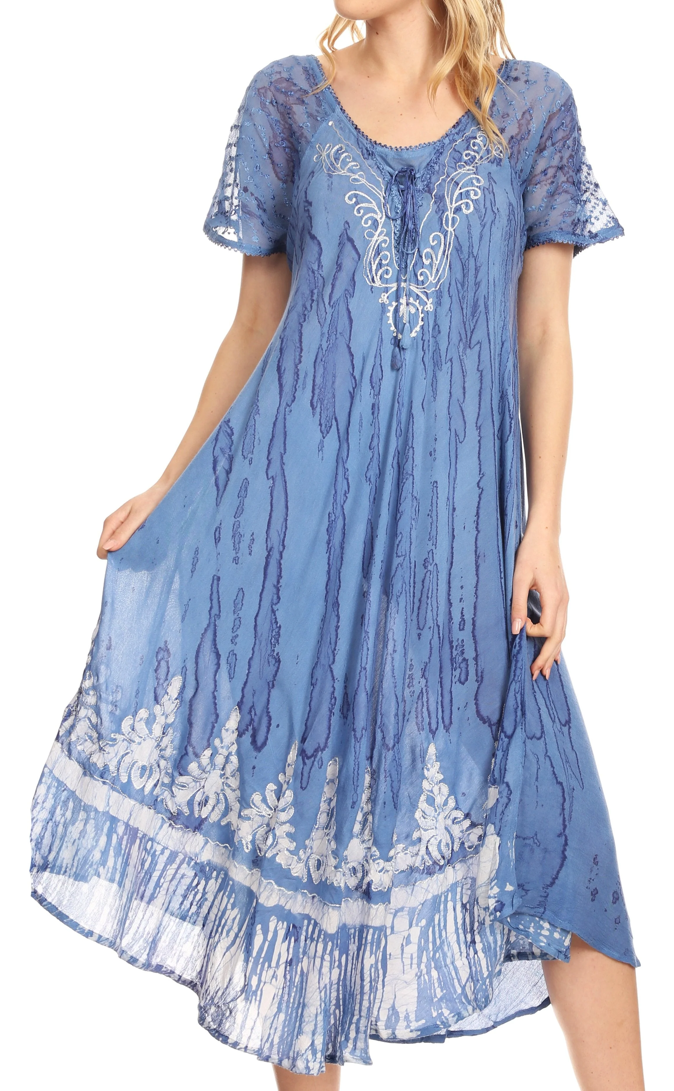 Sakkas Ronny Lace Embroidered Cap Sleeve Tie Dye Wash Caftan Dress / Cover Up - Image 26
