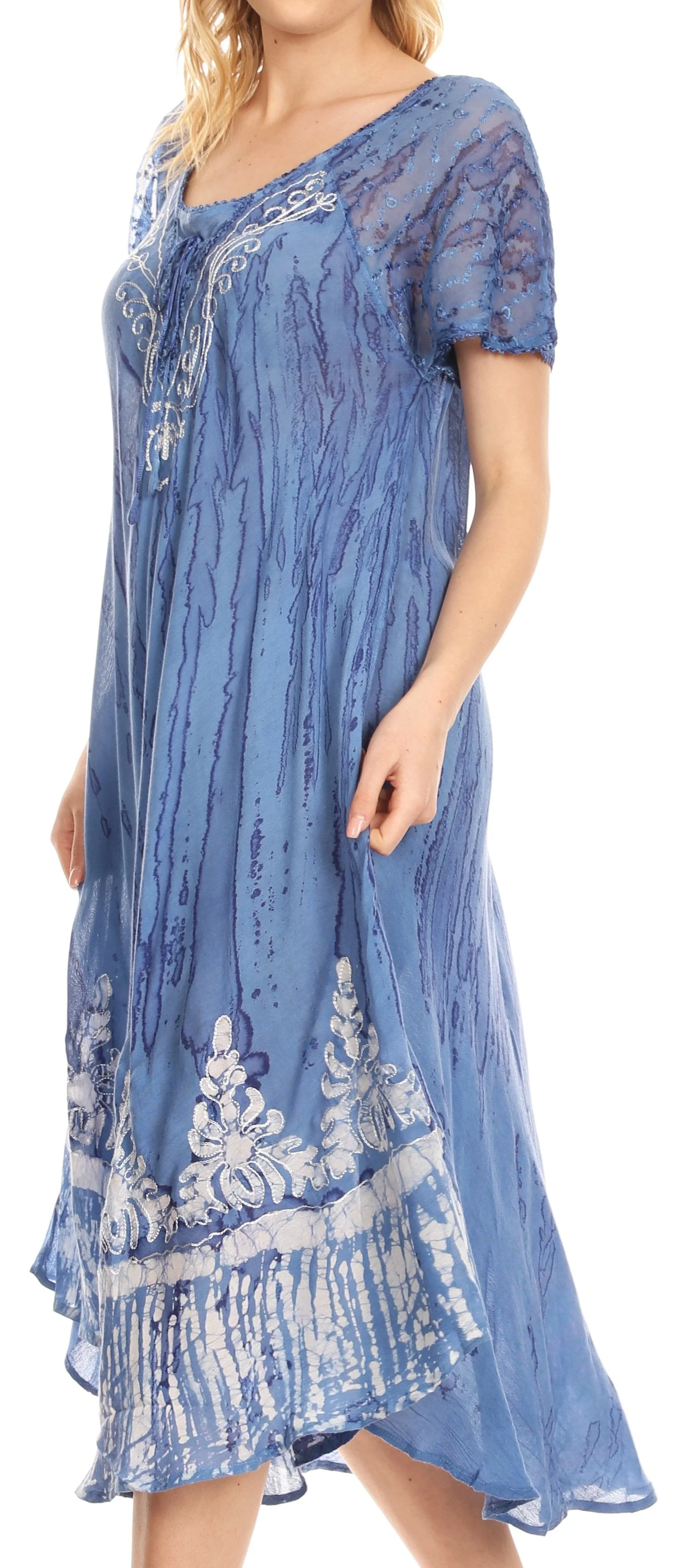 Sakkas Ronny Lace Embroidered Cap Sleeve Tie Dye Wash Caftan Dress / Cover Up - Image 28