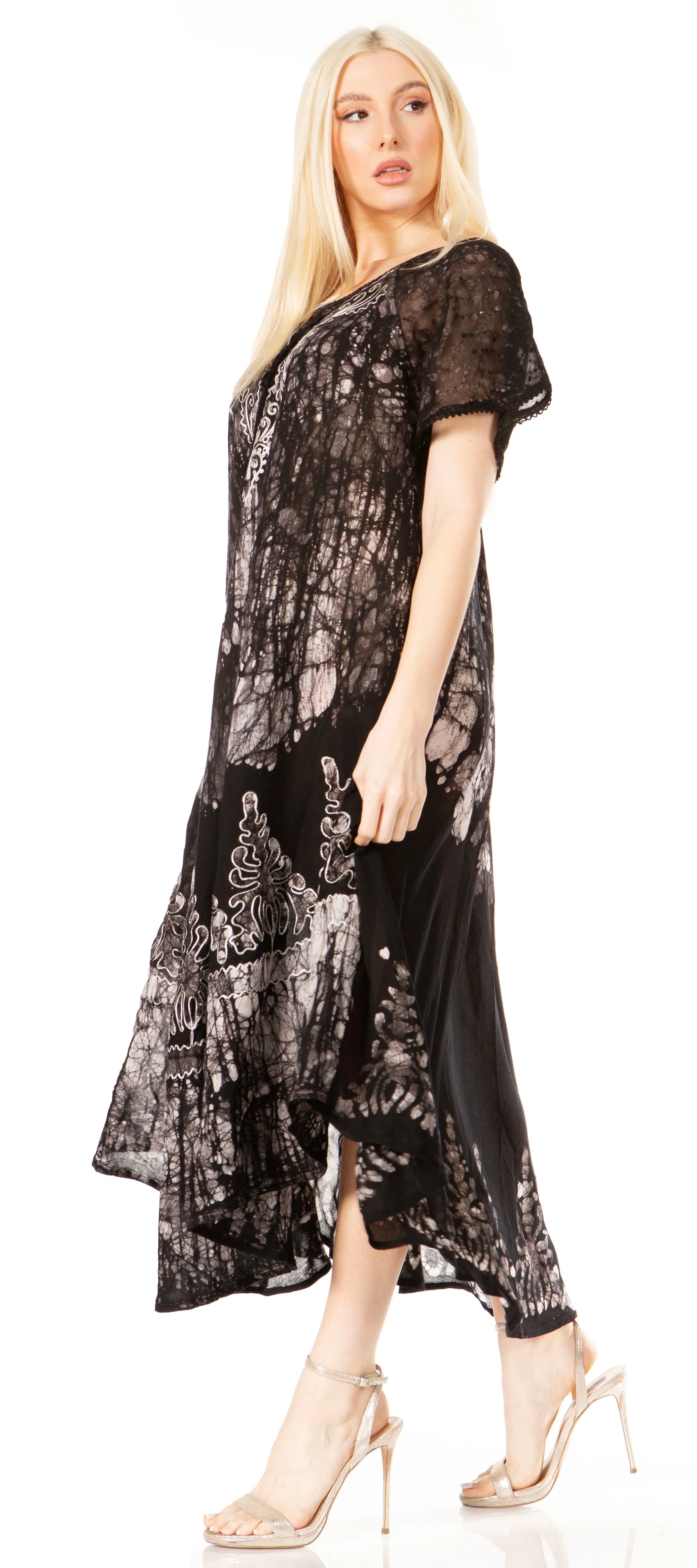 Sakkas Ronny Lace Embroidered Cap Sleeve Tie Dye Wash Caftan Dress / Cover Up - Image 33
