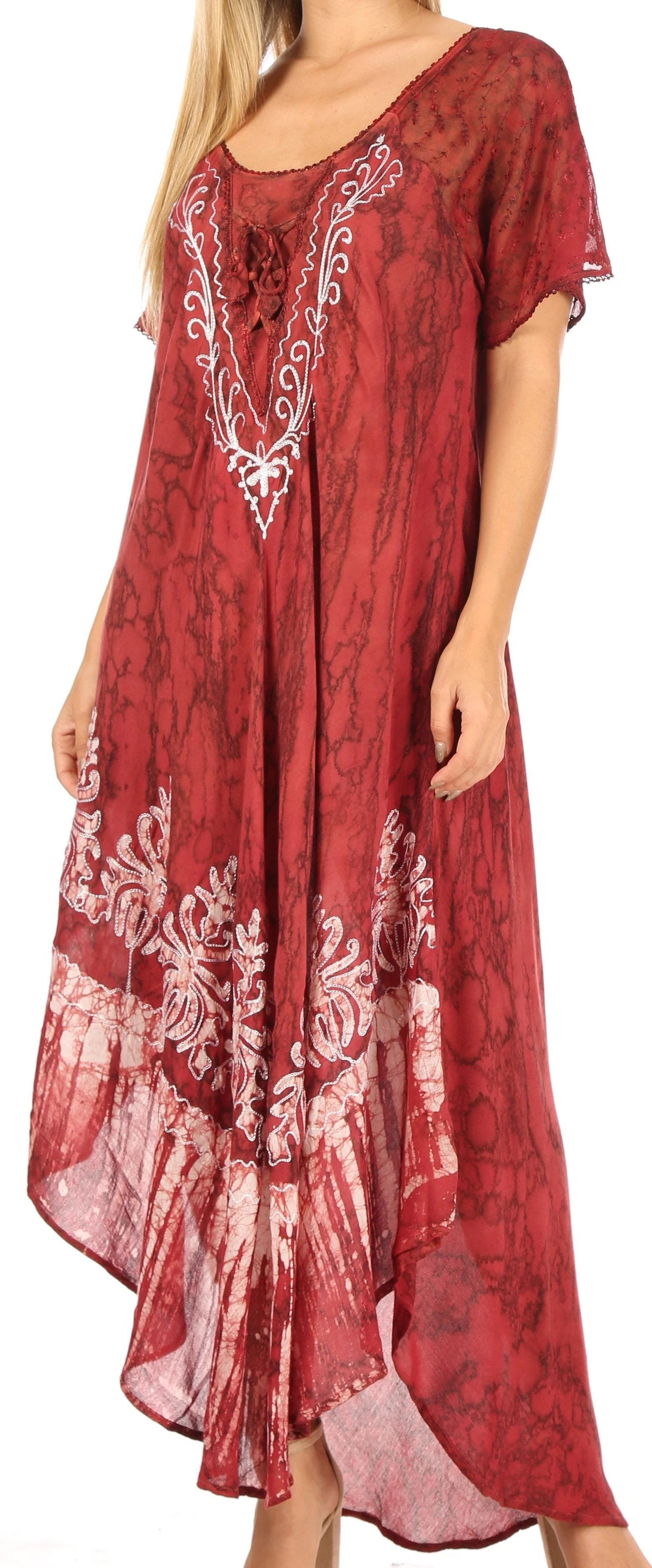 Sakkas Ronny Lace Embroidered Cap Sleeve Tie Dye Wash Caftan Dress / Cover Up - Image 36
