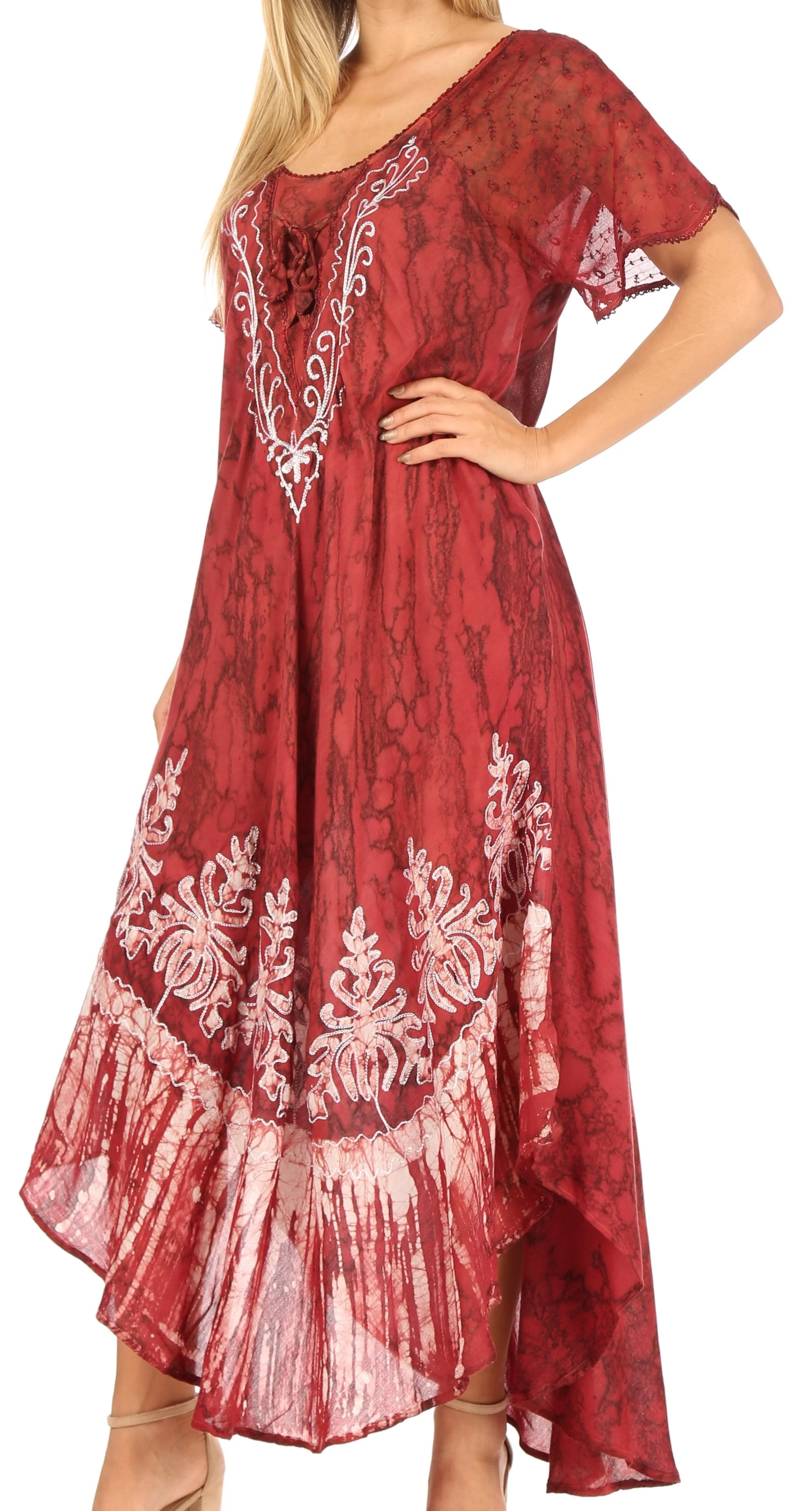 Sakkas Ronny Lace Embroidered Cap Sleeve Tie Dye Wash Caftan Dress / Cover Up - Image 39