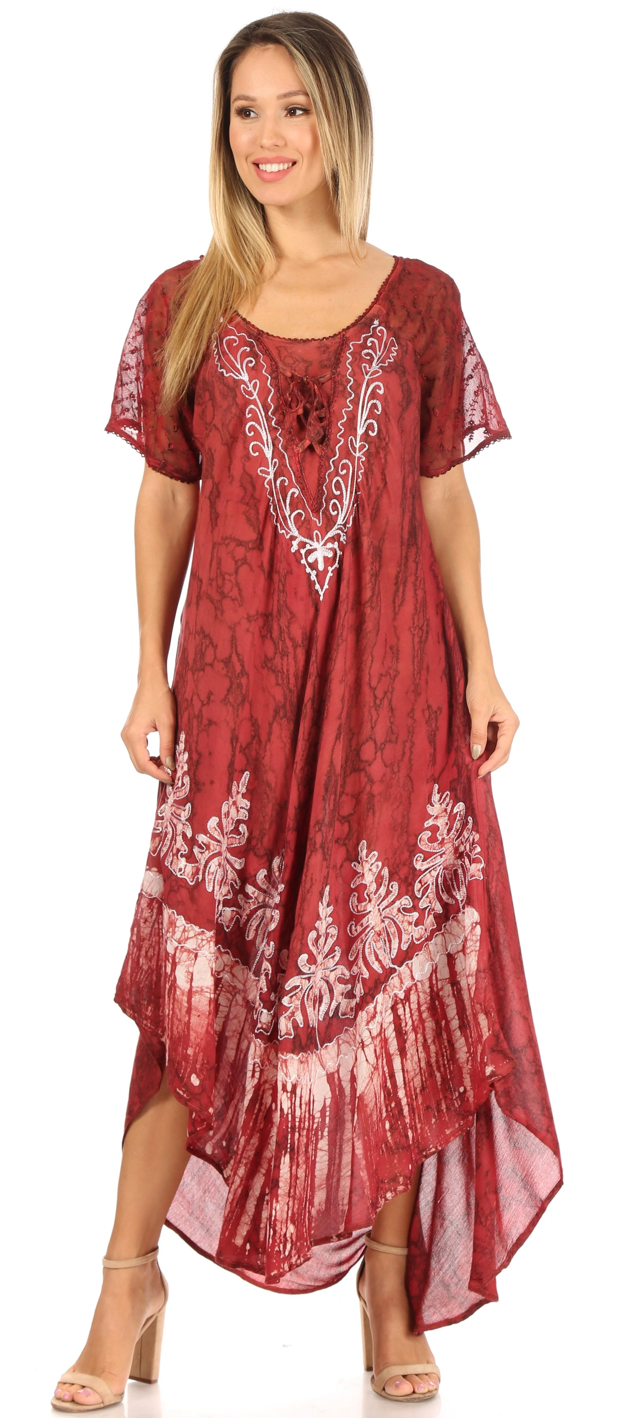 Sakkas Ronny Lace Embroidered Cap Sleeve Tie Dye Wash Caftan Dress / Cover Up - Image 40