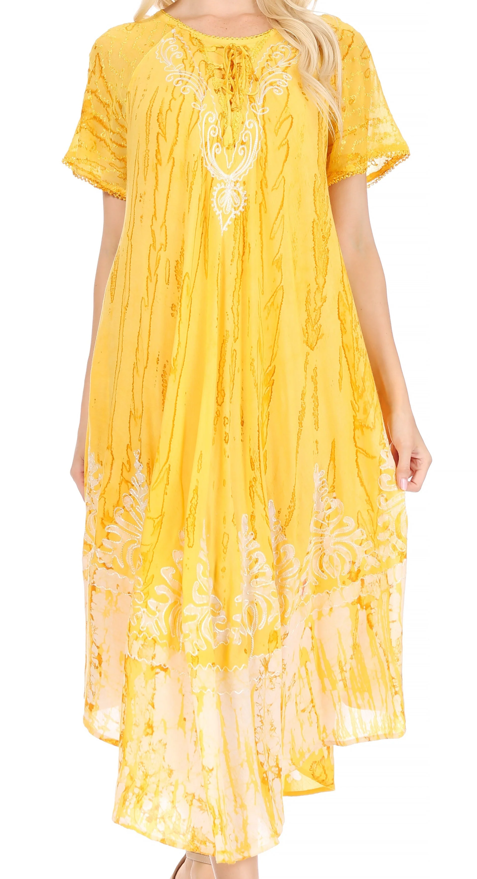 Sakkas Ronny Lace Embroidered Cap Sleeve Tie Dye Wash Caftan Dress / Cover Up - Image 41