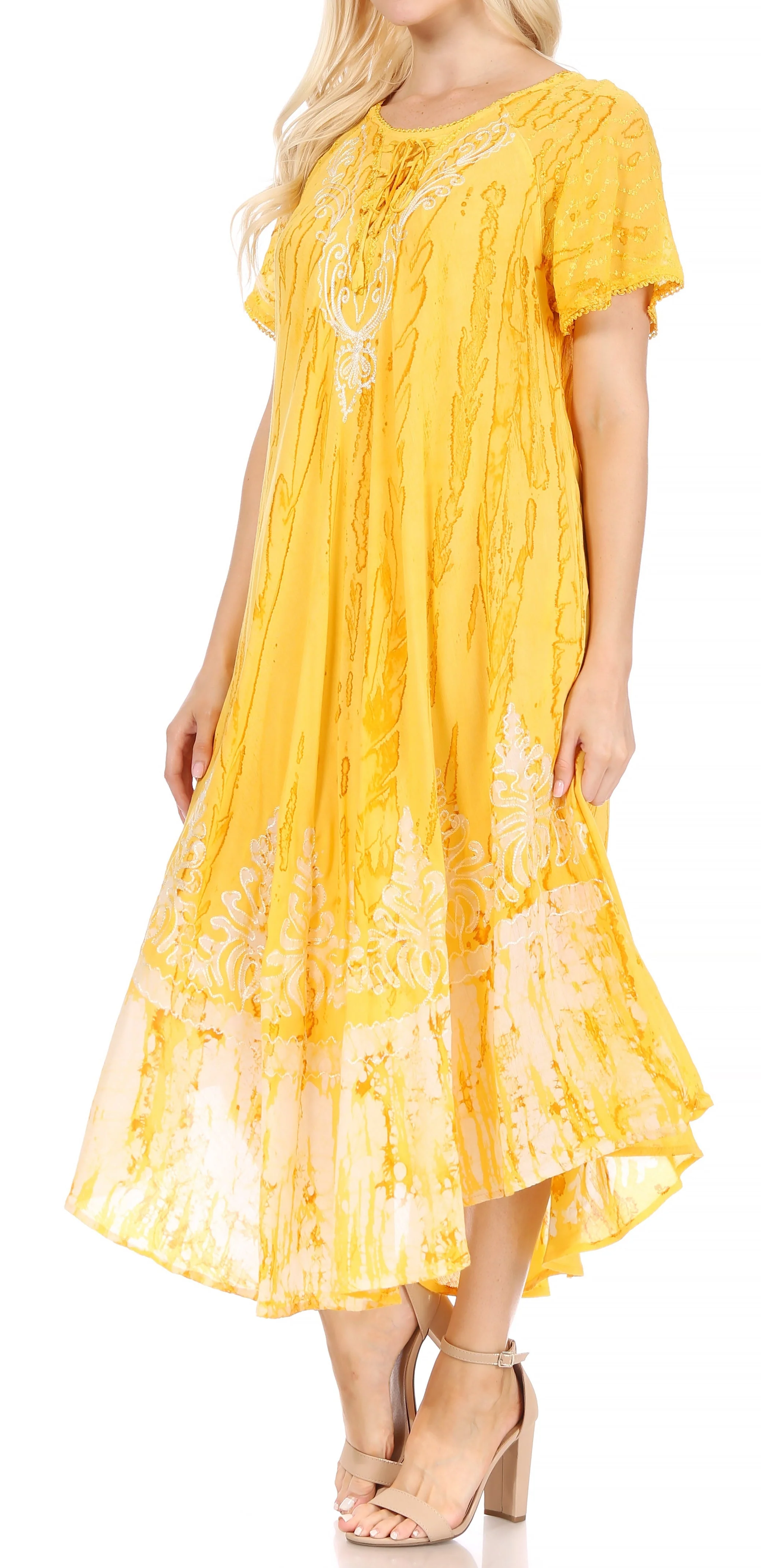Sakkas Ronny Lace Embroidered Cap Sleeve Tie Dye Wash Caftan Dress / Cover Up - Image 43
