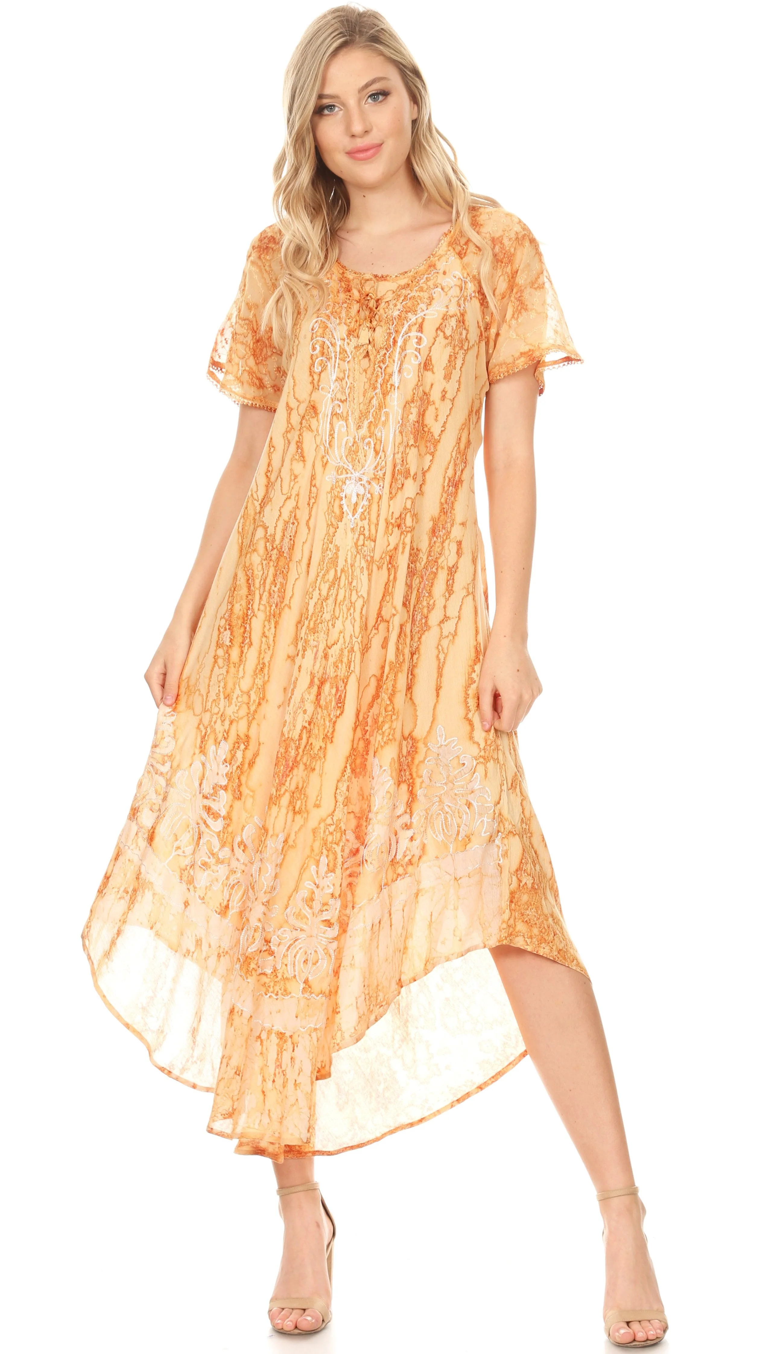 Sakkas Ronny Lace Embroidered Cap Sleeve Tie Dye Wash Caftan Dress / Cover Up - Image 5