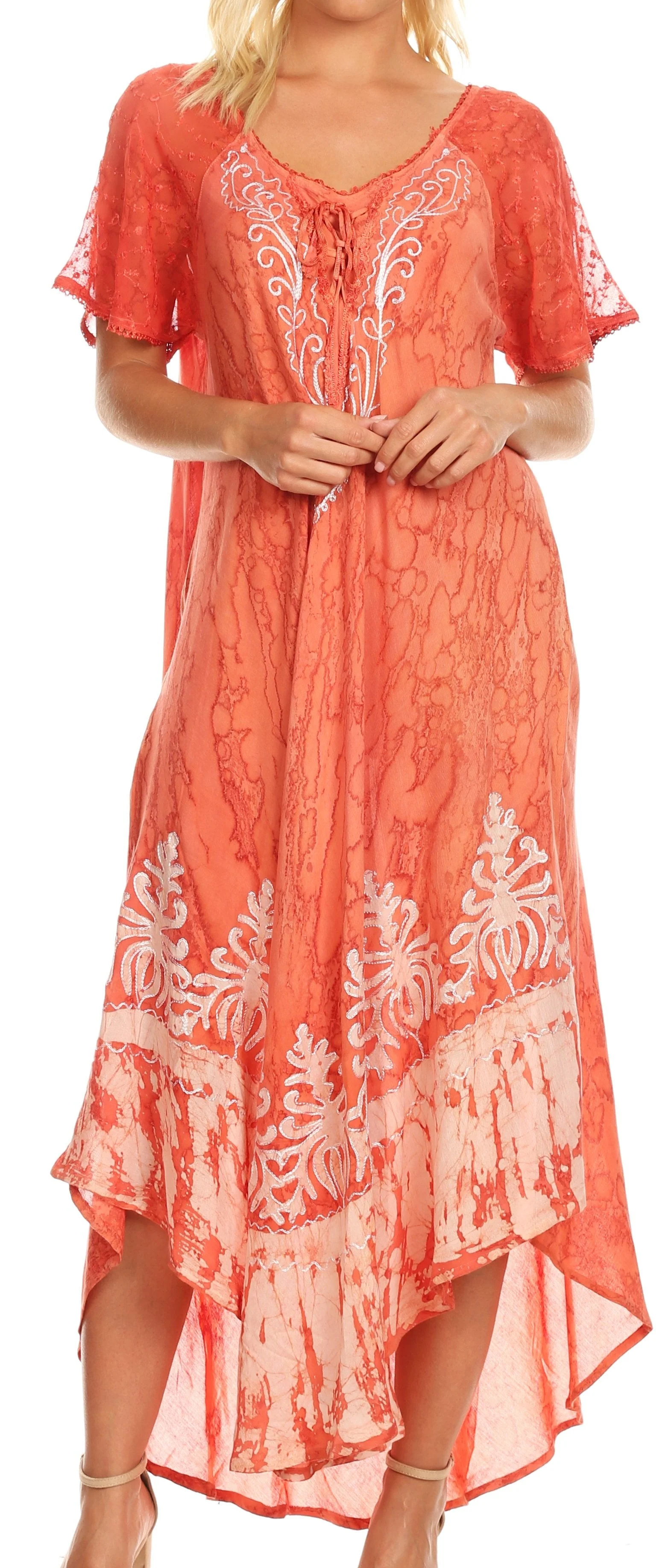 Sakkas Ronny Lace Embroidered Cap Sleeve Tie Dye Wash Caftan Dress / Cover Up - Image 51