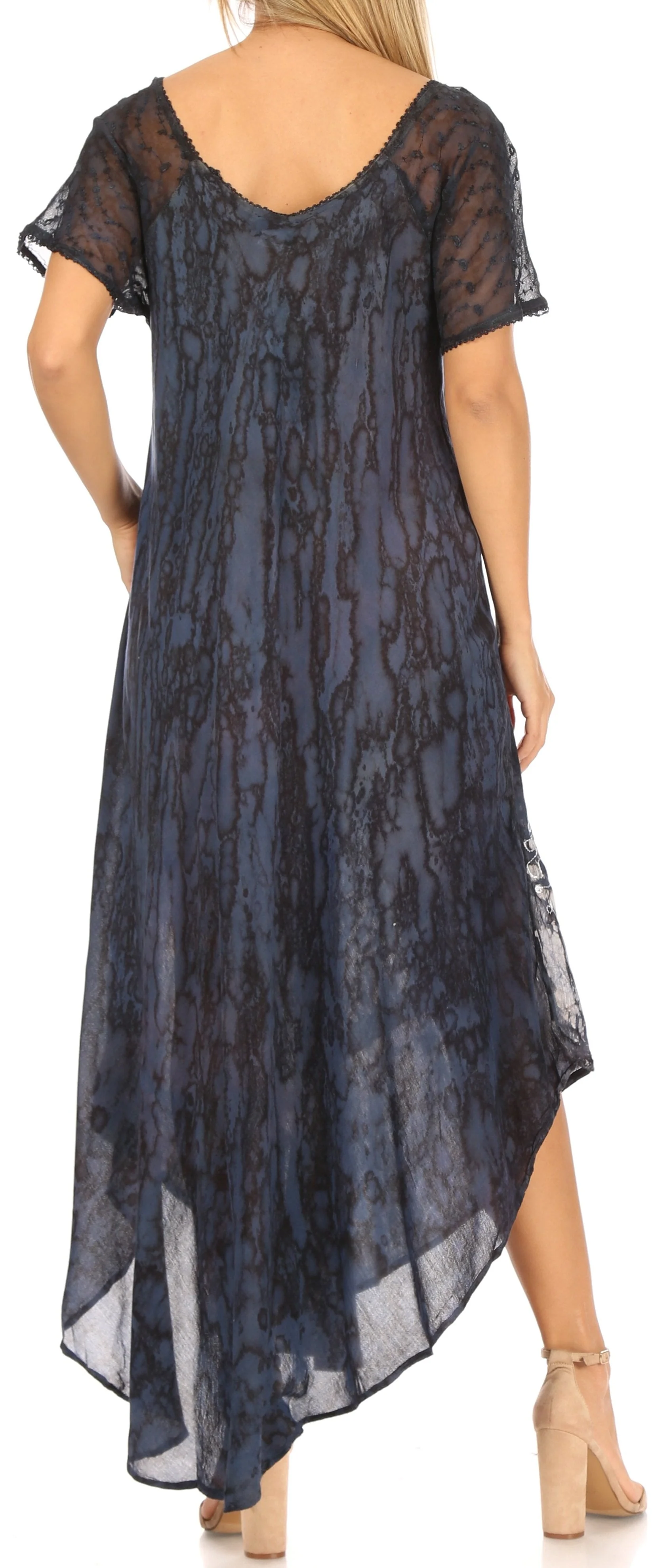 Sakkas Ronny Lace Embroidered Cap Sleeve Tie Dye Wash Caftan Dress / Cover Up - Image 7